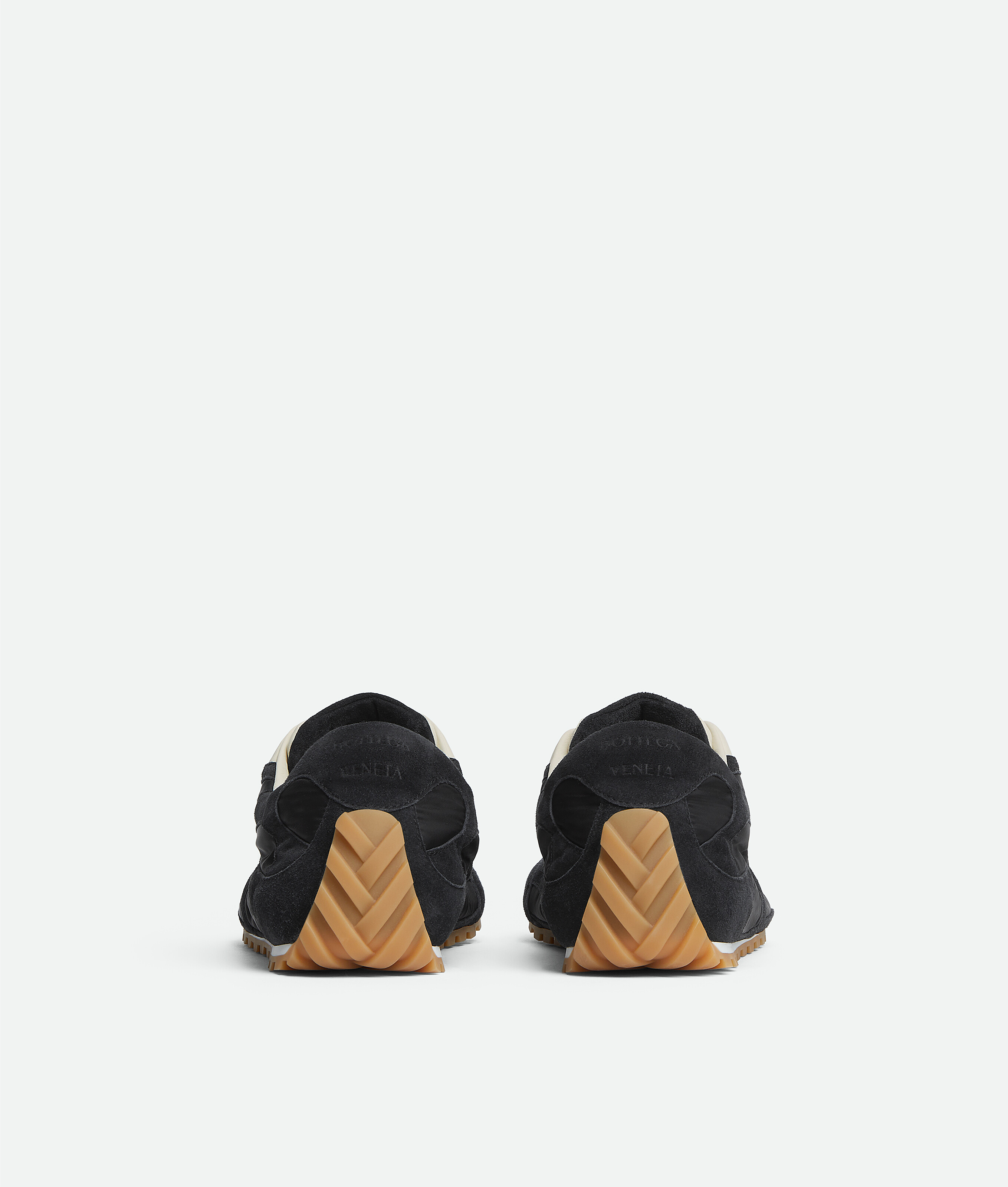 Bottega Veneta Men 'orbit' Black Low Top Sneakers With Logo Patch On The Tongue In Suede And Tech Fa In Blue