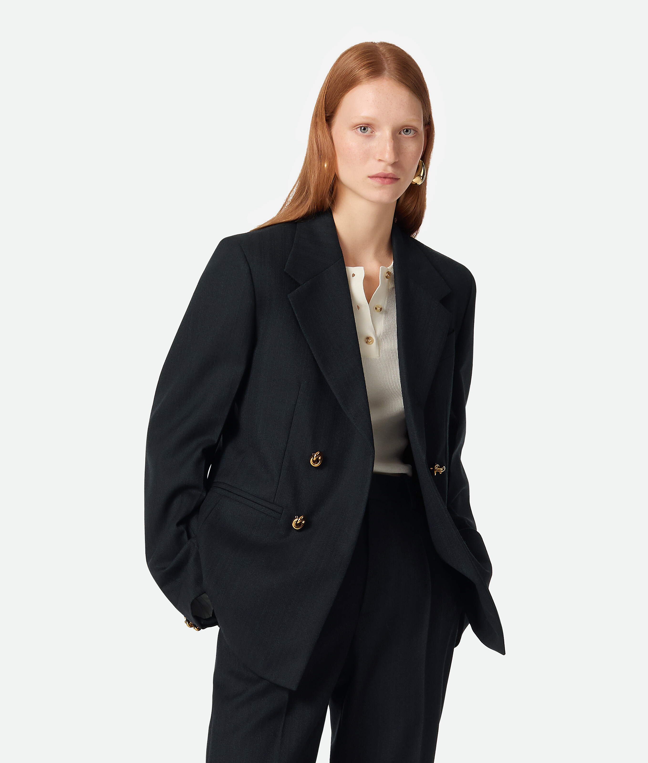 Bottega Veneta Striped Wool Jacket In Black/dark Blue