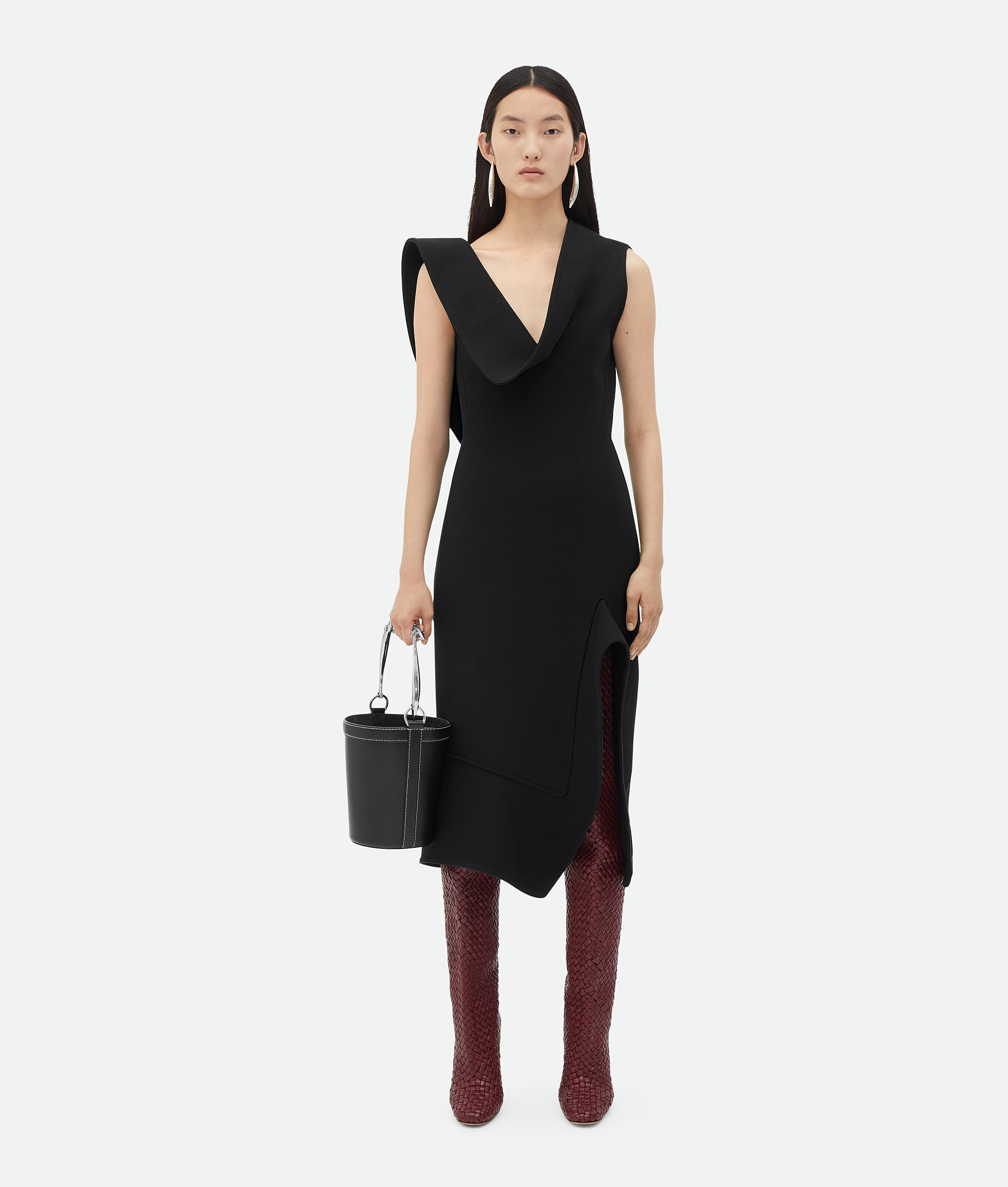 Bottega Veneta Structured Cotton Midi Dress In Black