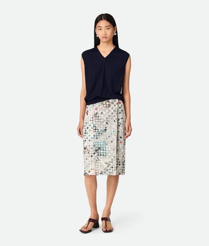 Printed Intrecciato Leather Skirt