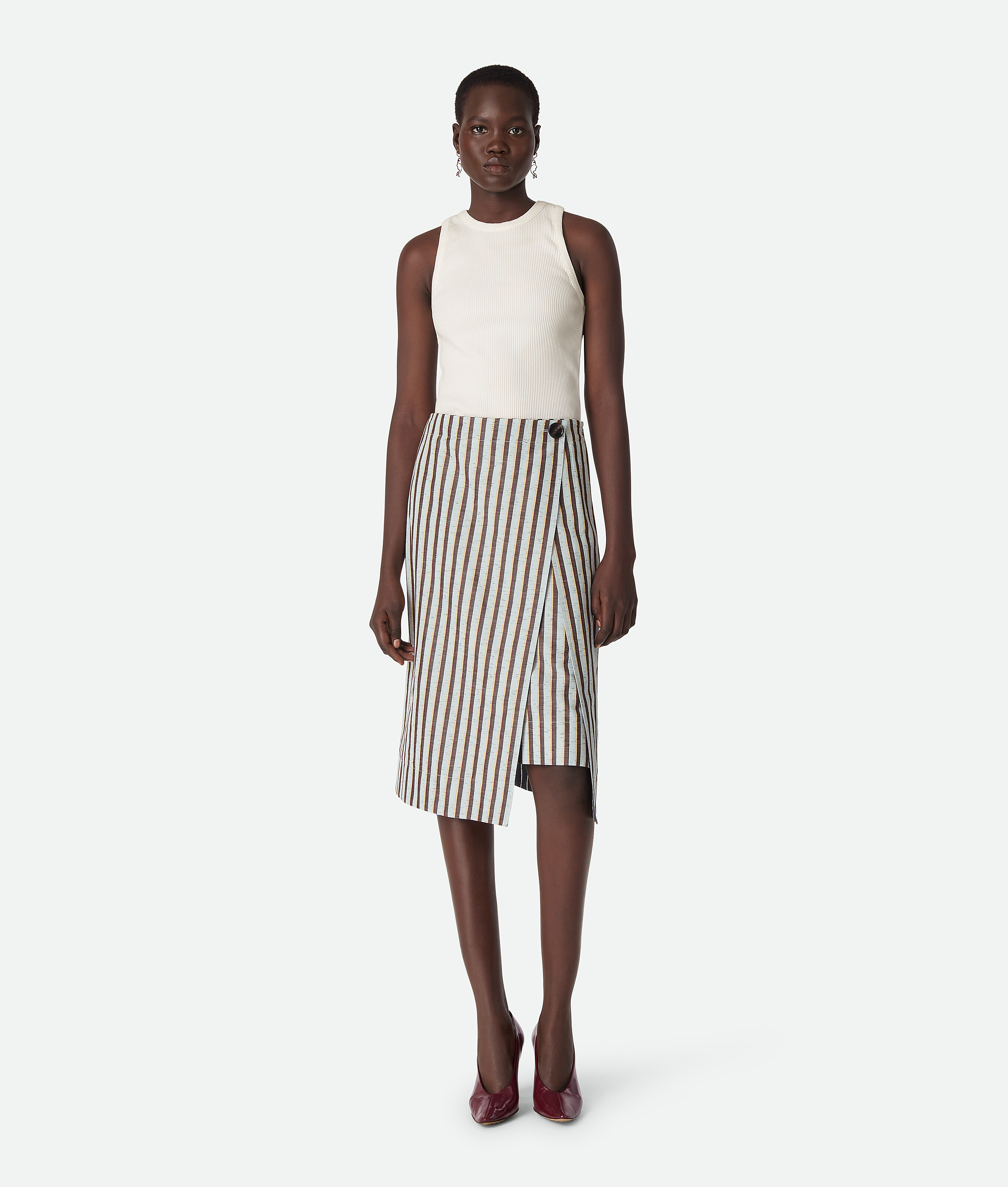 Bottega Veneta Cotton And Linen Stripe Skirt - Cloud/fondant/lava - Woman - 8 - Cotton, Linen & Polyamide