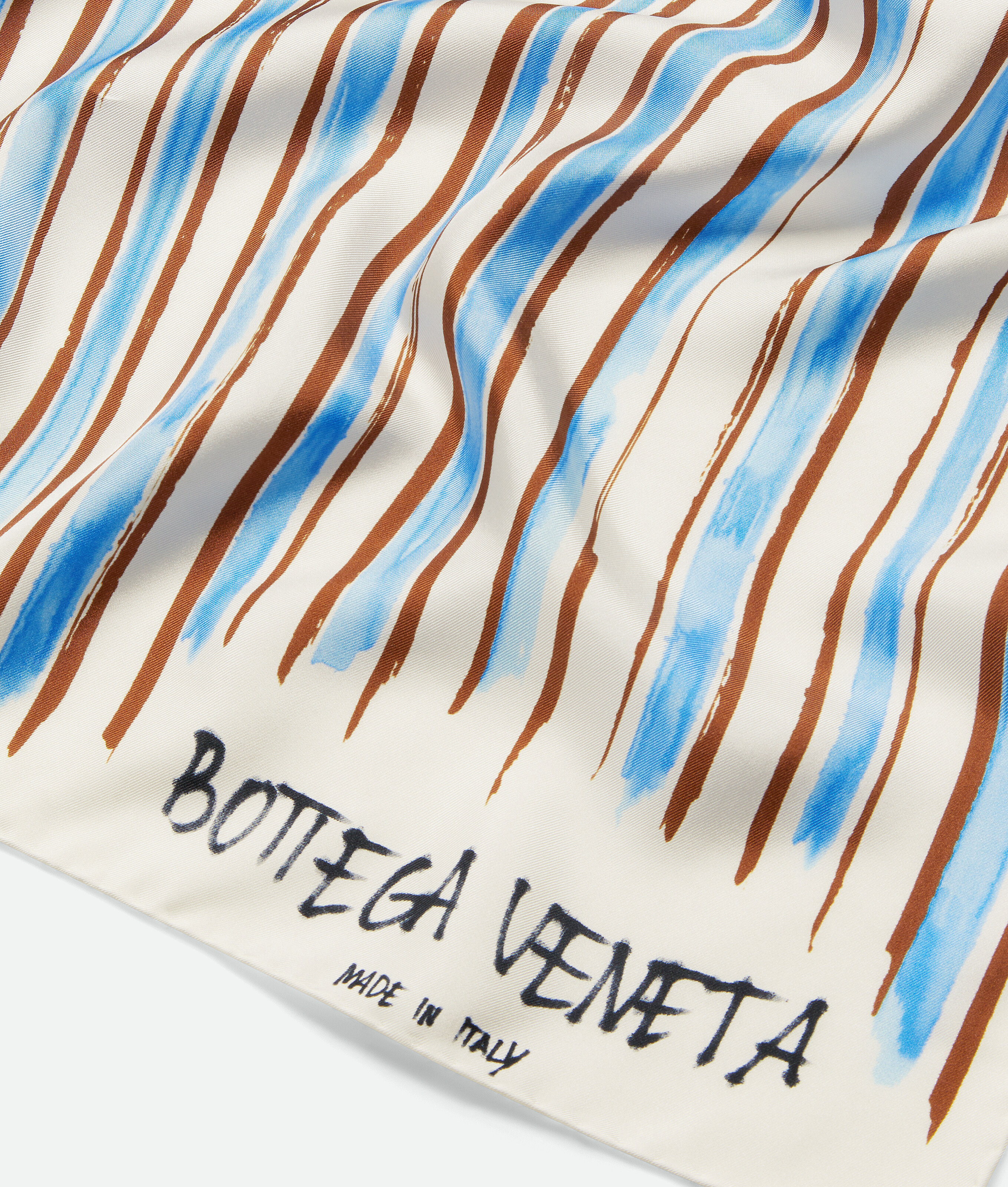 Bottega Veneta Printed Silk Stripe Foulard In Brown/blue/yellow