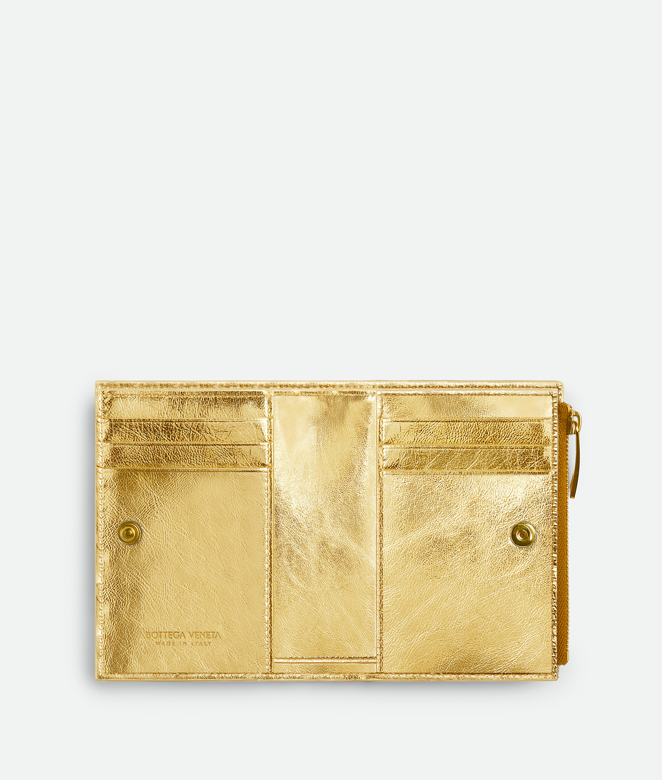 Shop Bottega Veneta Small Intrecciato Bi-fold Zip Wallet In Gold