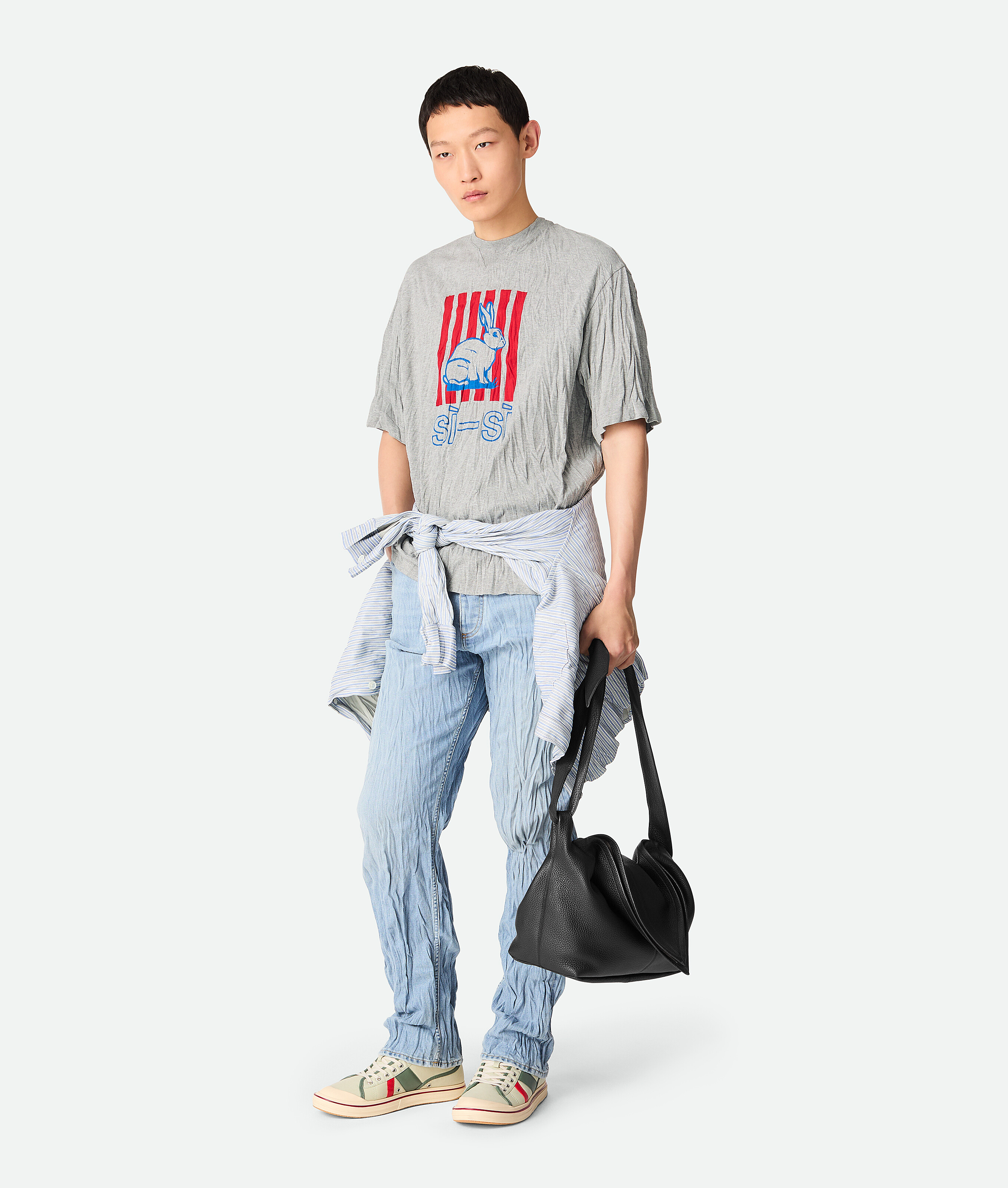 Bottega Veneta Graphic Rabbit-print Crushed Cotton Jersey T-shirt In Gray