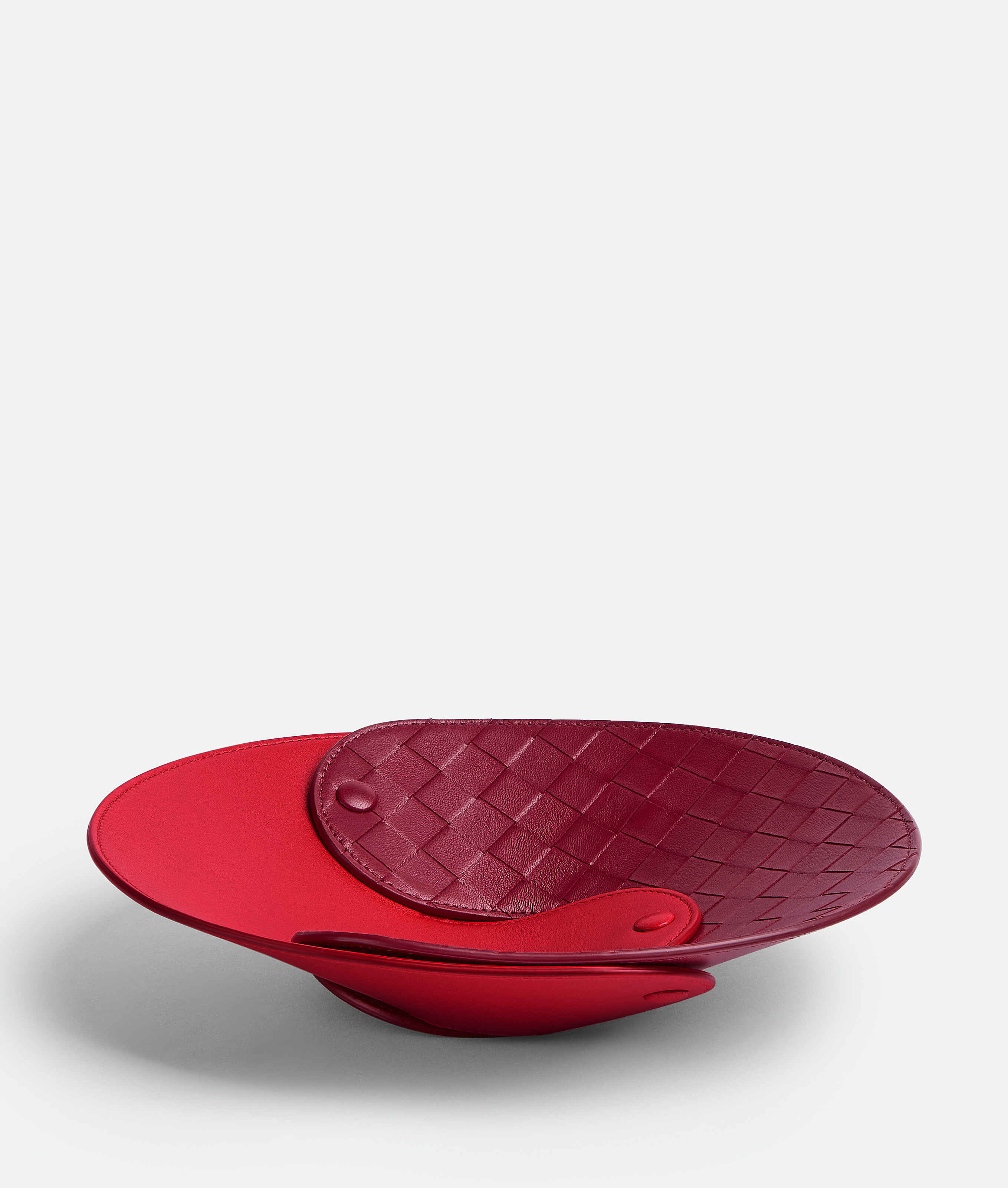 Bottega Veneta Interlocking Leather Tray In Vernis/dark Red