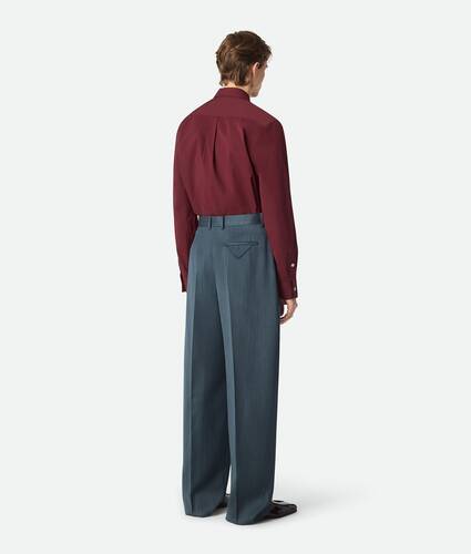 Pantalon droit en laine à chevrons discrets