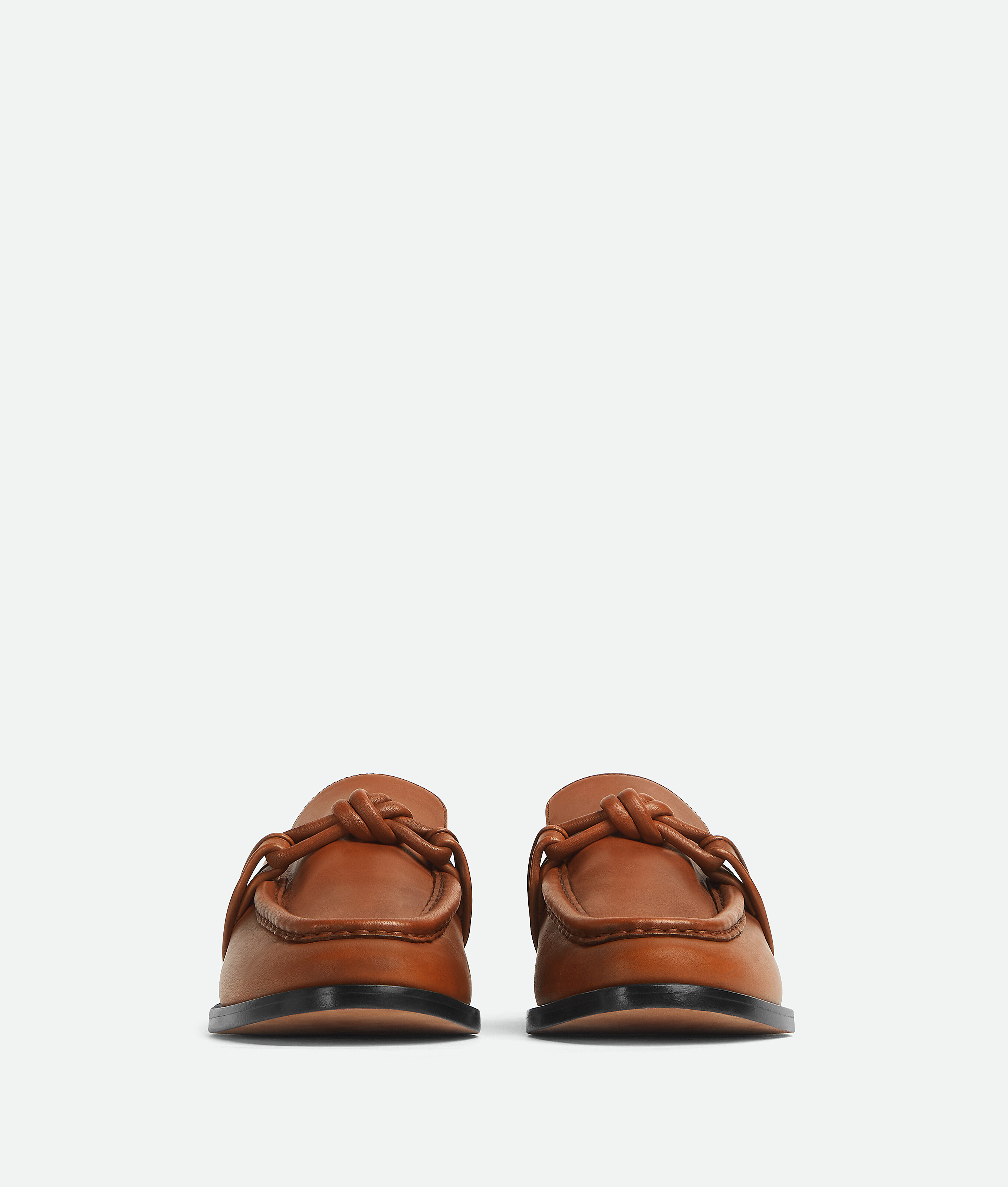 Bottega Veneta Leather Astaire Loafers Knot Detail In Light Wood