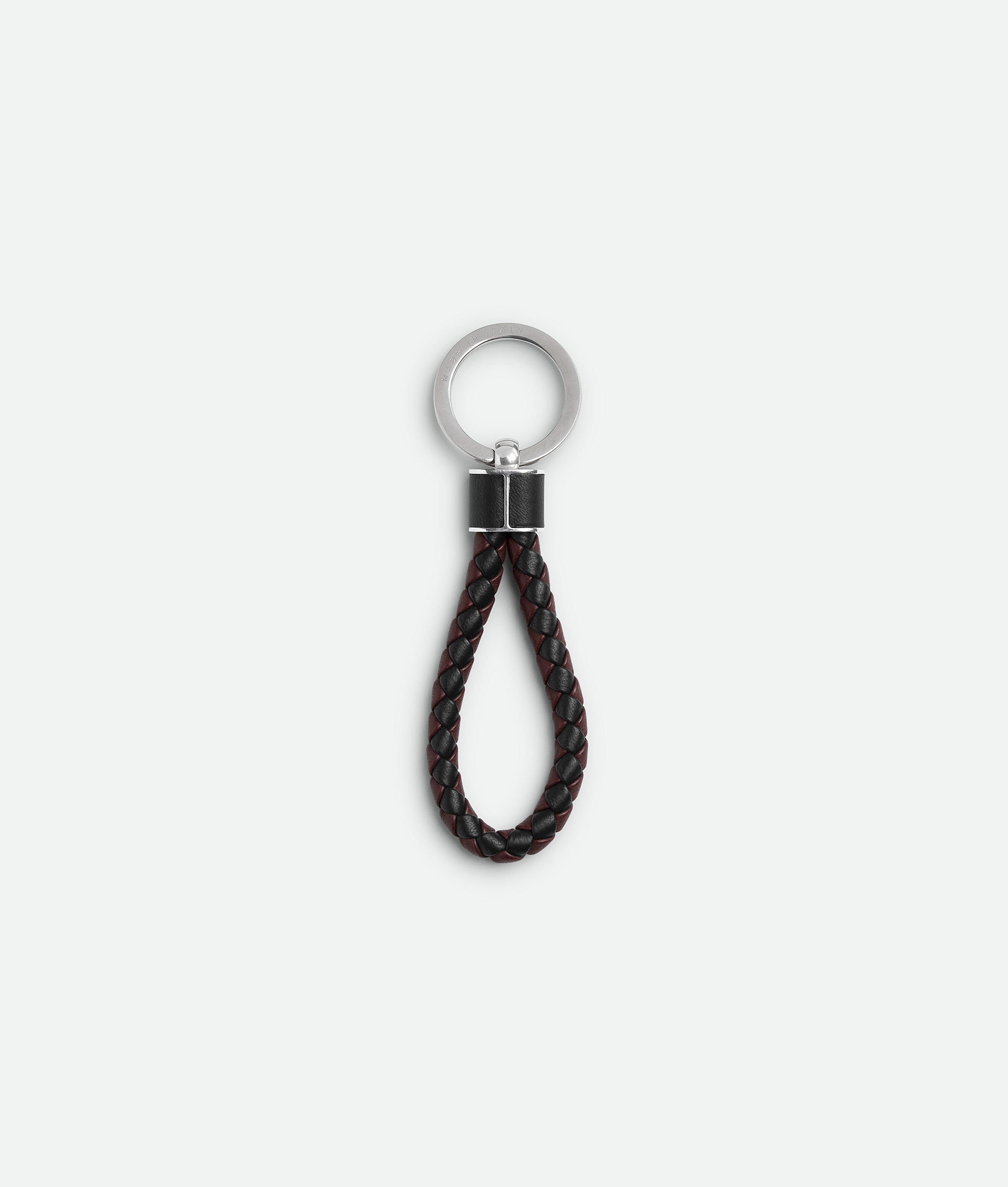 Bottega Veneta Intreccio Key Ring In Black/madder Brown