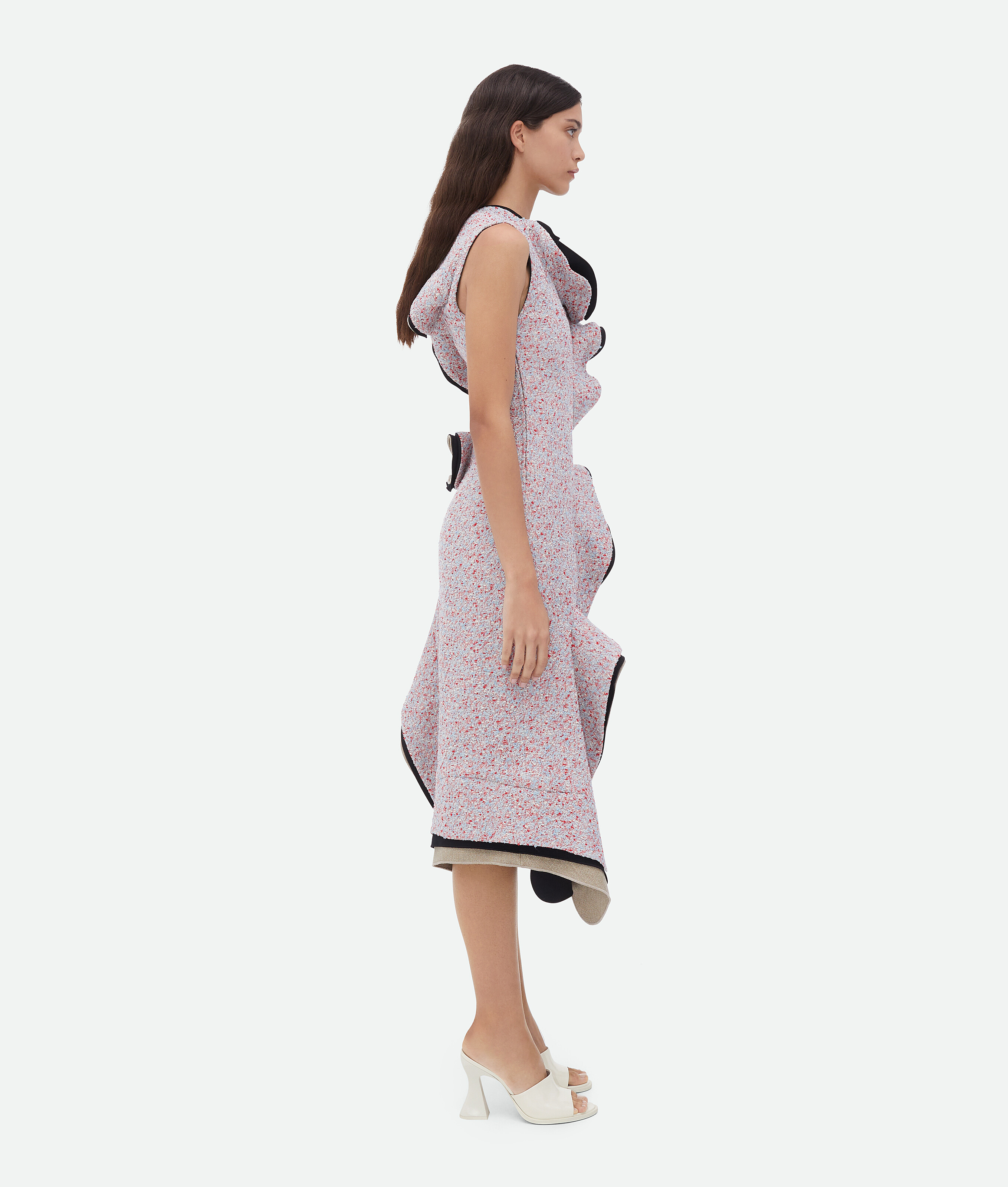 Bottega Veneta Textured Terrazzo Cotton Ruffle Dress In White
