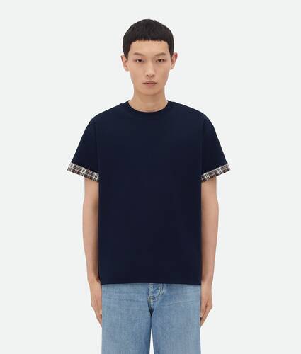 Double Layer Checked Cotton T-Shirt