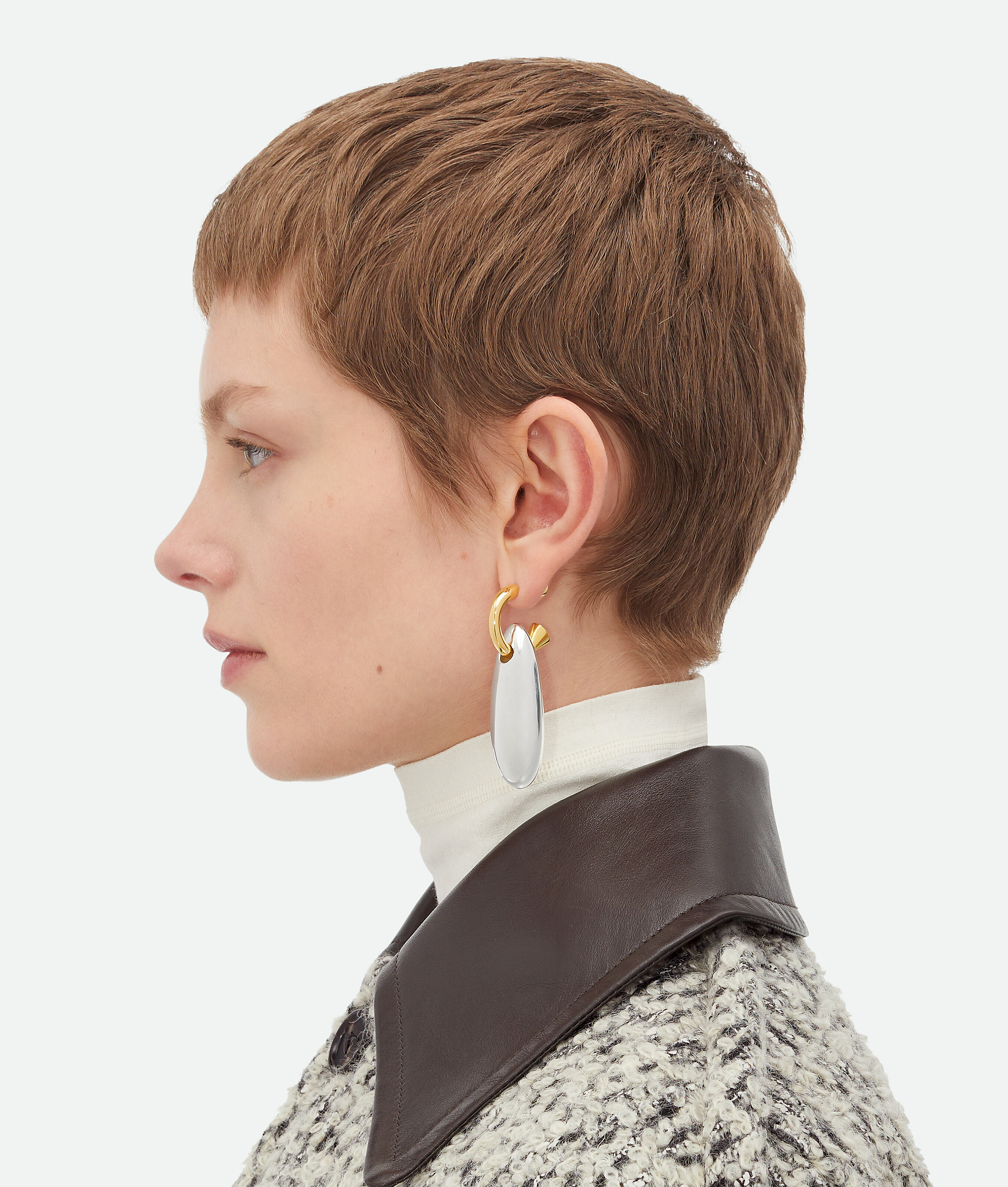 Bottega Veneta Large Oval Earrings In Silver/yellow Gold