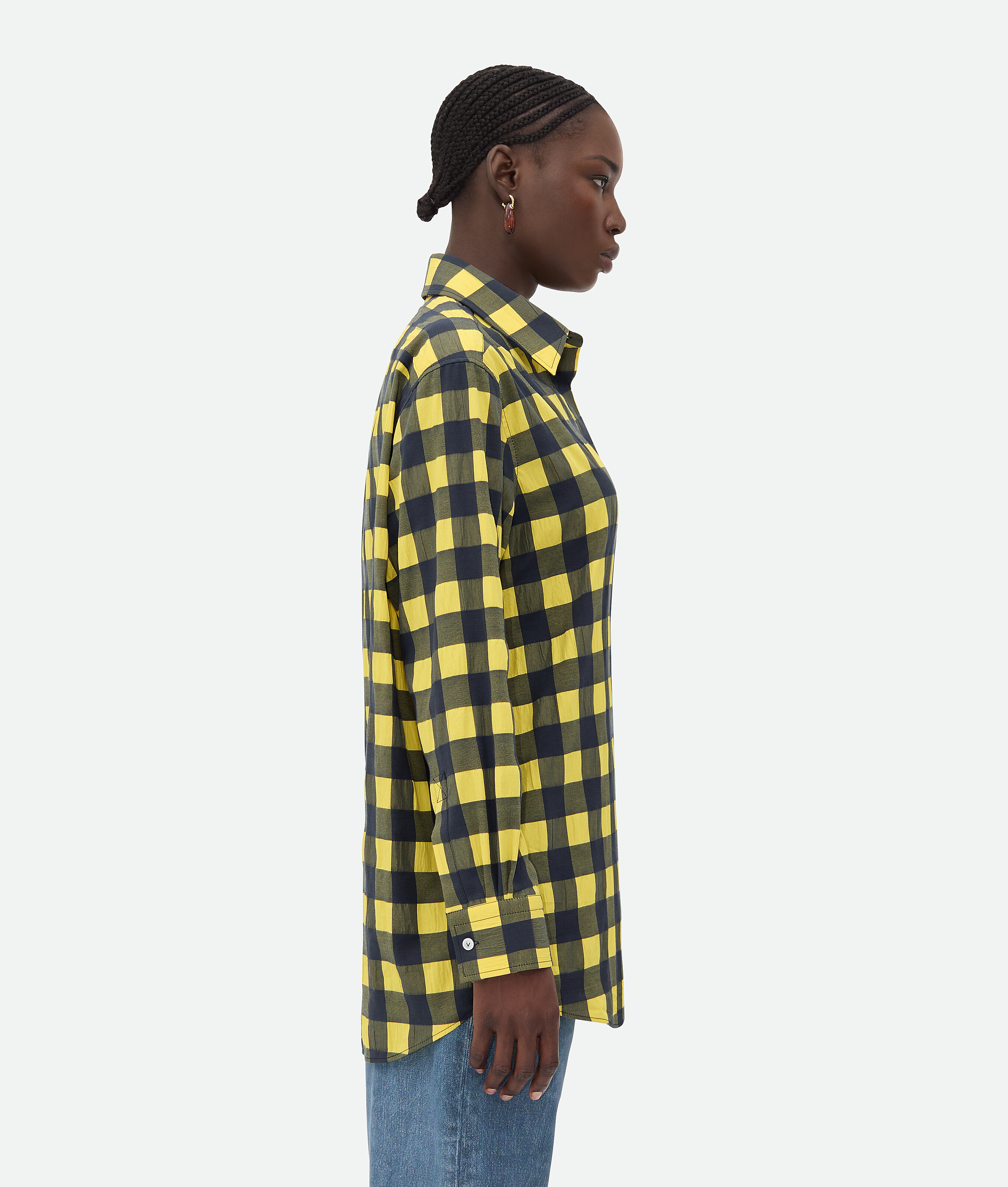 Bottega Veneta Gingham Cotton Shirt In Yellow/shrub/wave