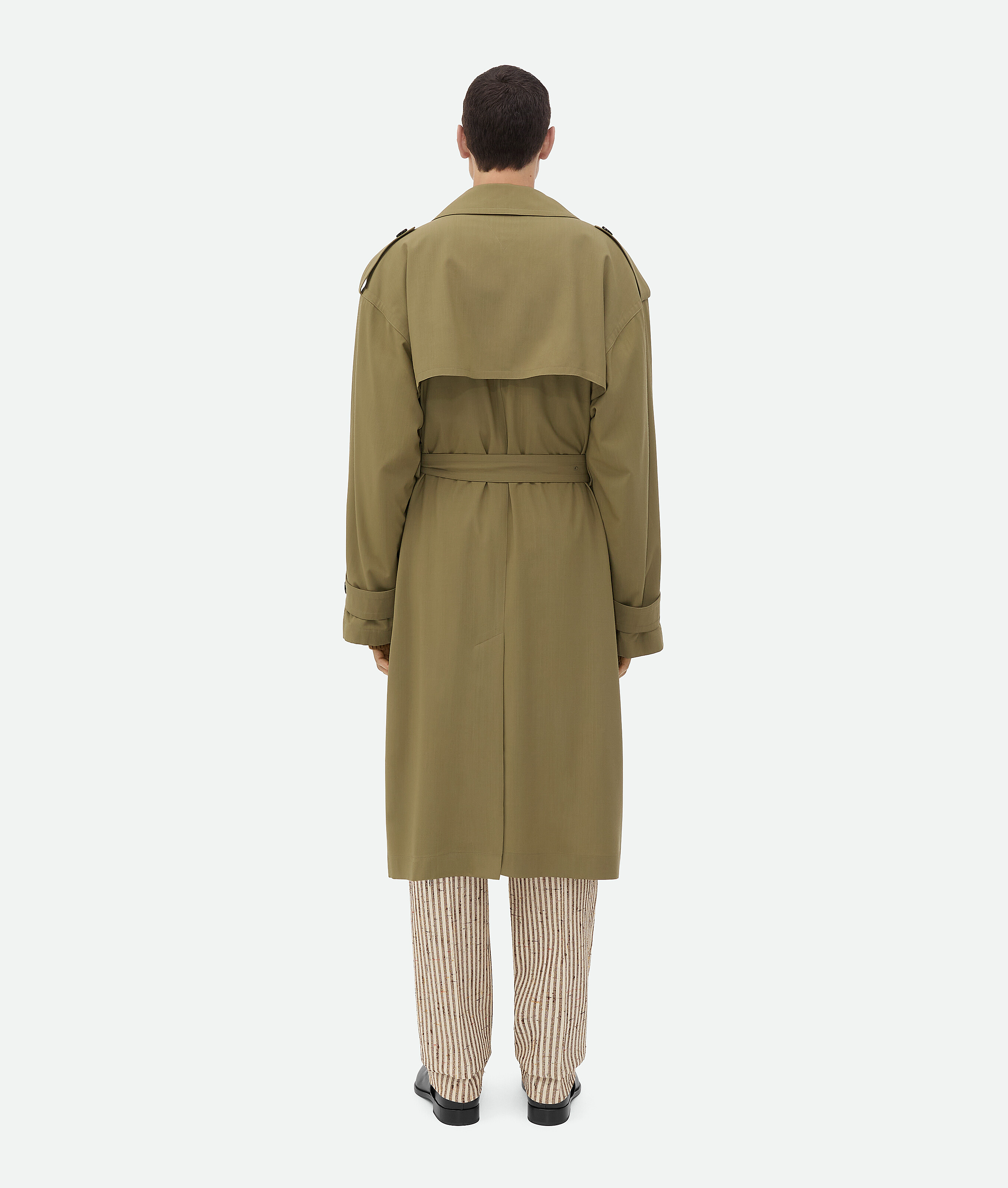 Bottega Veneta Mens Double-breasted Wool Trench Coat Algae In Algae