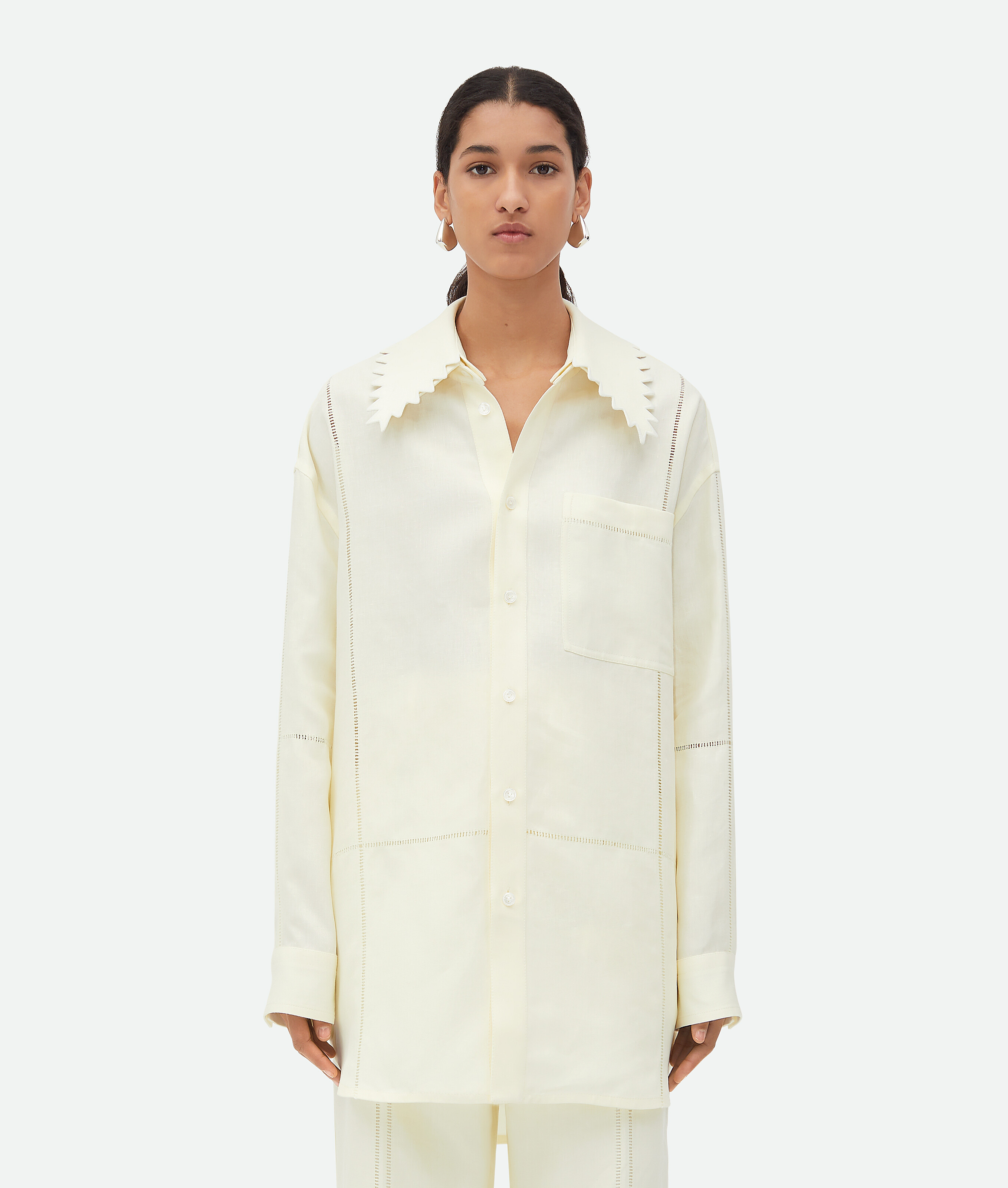 Bottega Veneta English Embroidery Linen Shirt In Pastry
