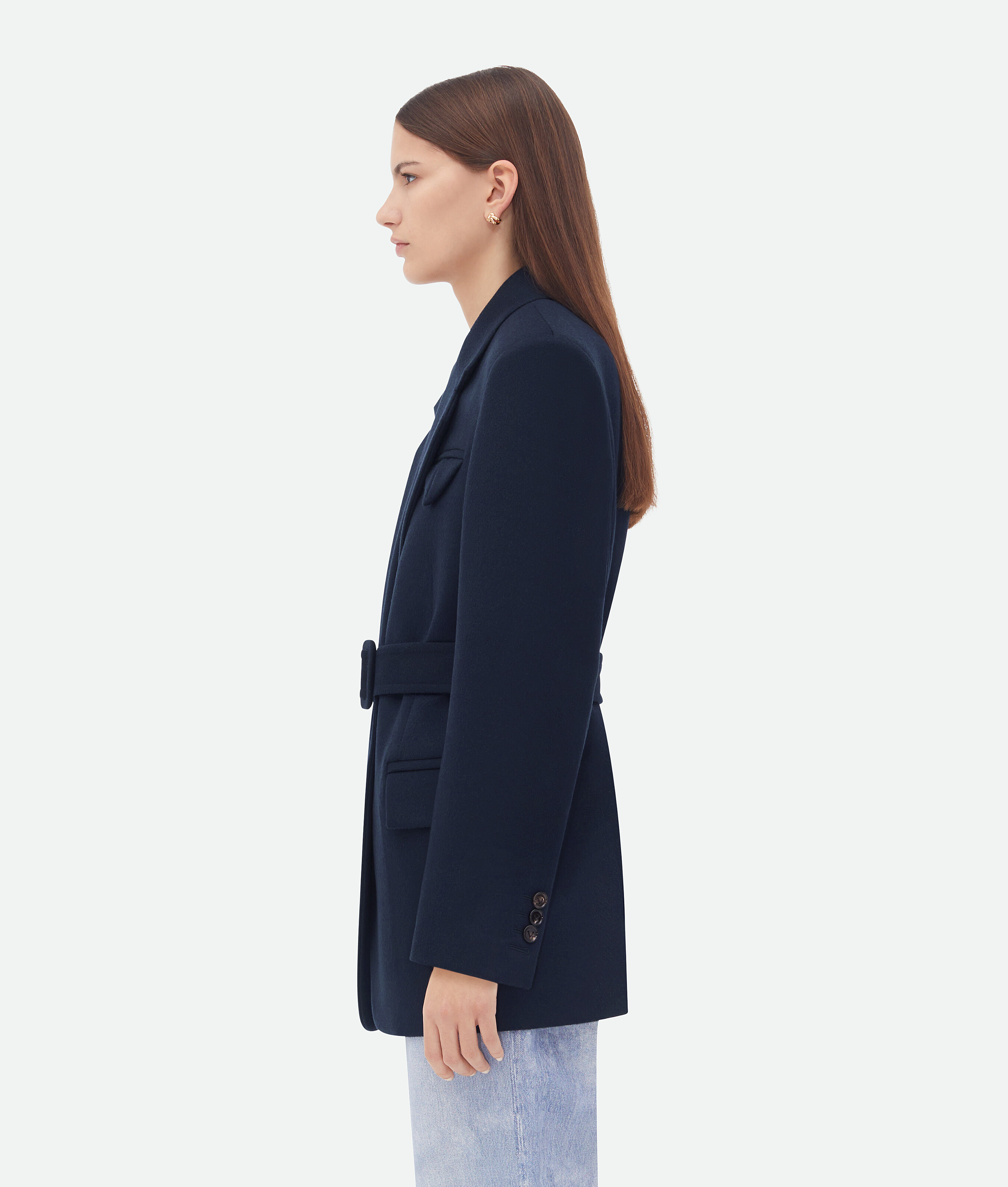 Shop Bottega Veneta Doppelte Jacke Aus Wolle Und Kaschmir Mit Gürtel In Blue