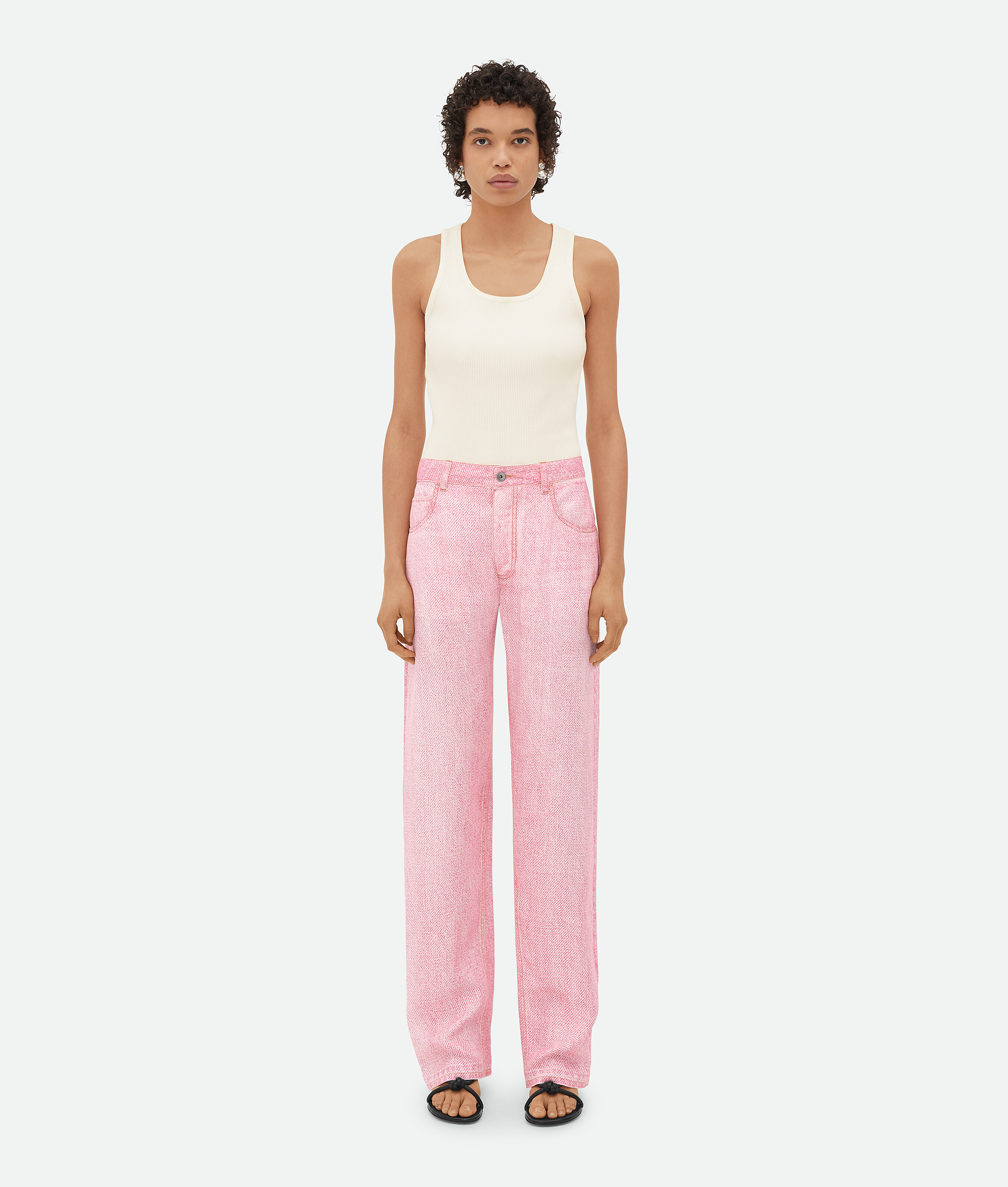 Bottega Veneta Printed Denim Viscose Trousers In Pink