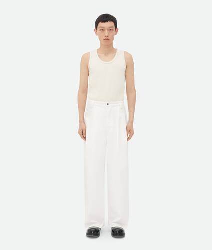 White Pleated Denim Trousers