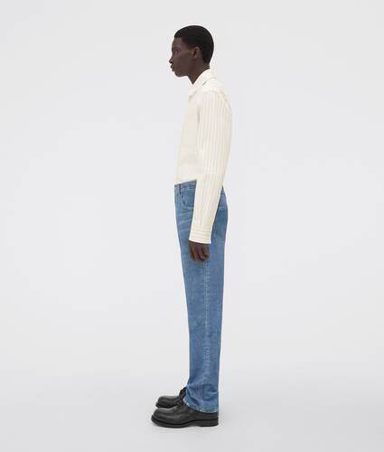 Pantalon En Cuir Imprimé Effet Denim