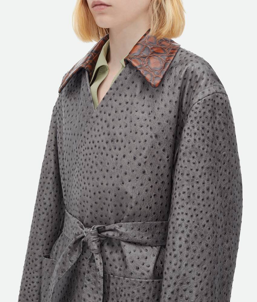Bottega Veneta® Women's Ostrich-Effect Leather Belted Coat in Pebble. Shop  online now.
