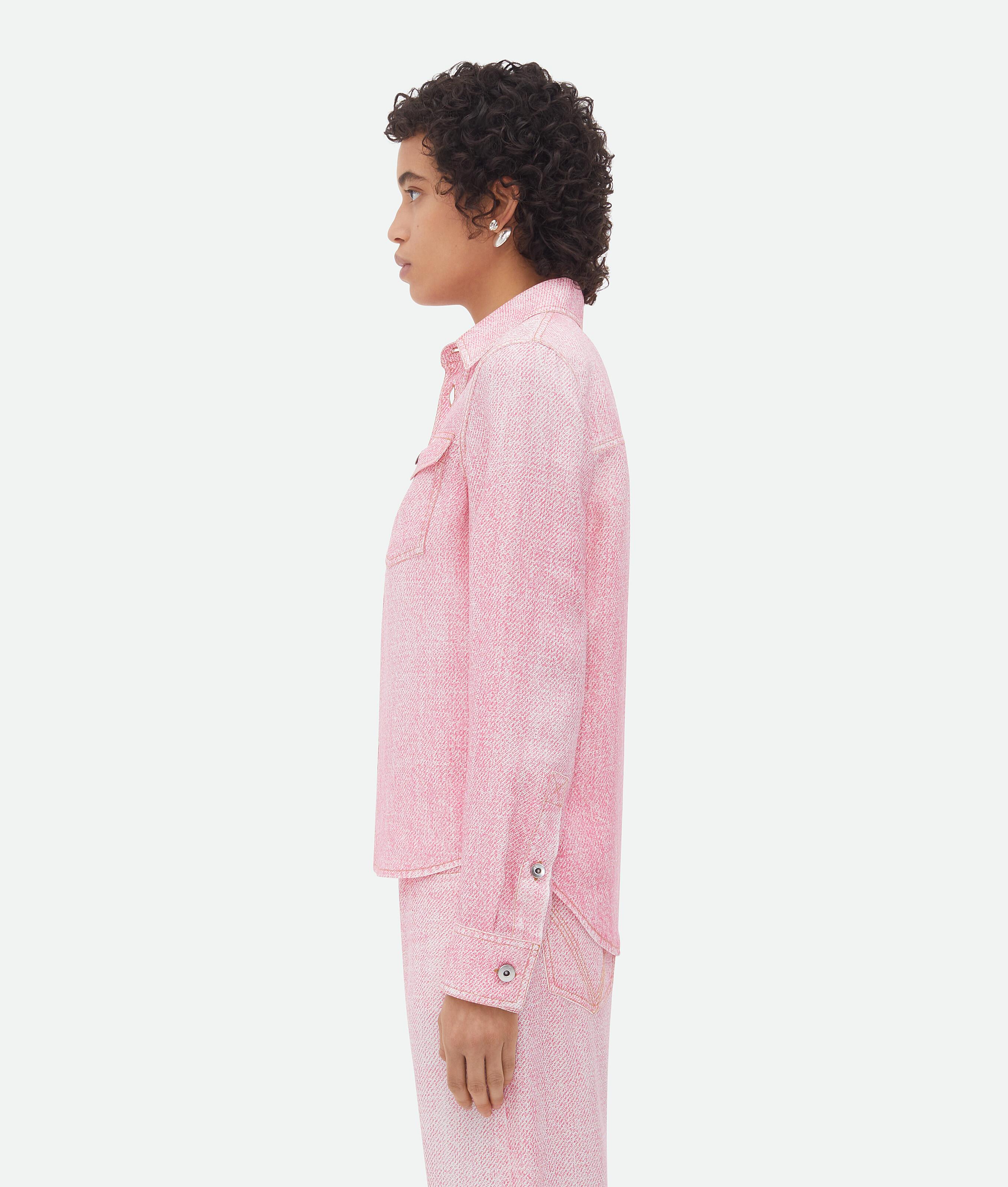 Shop Bottega Veneta Printed Denim Viscose Shirt In Pink