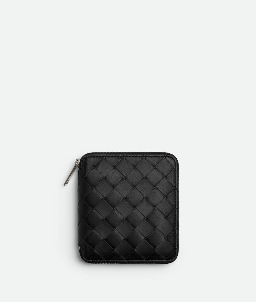 ブラックコンパクトジップアラウンドウォレット| Bottega Veneta