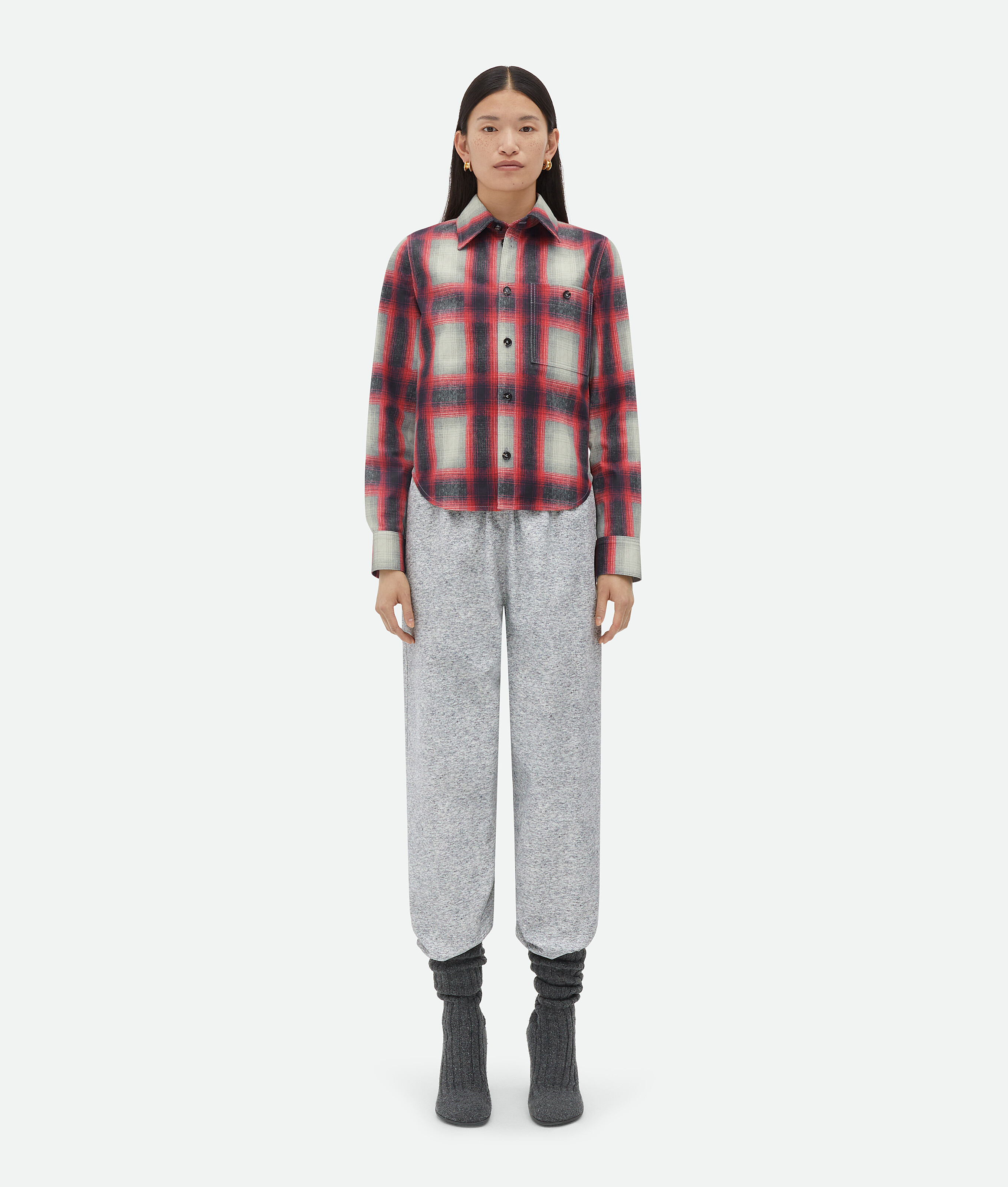 Bottega Veneta Printed Leather Check Shirt In Red