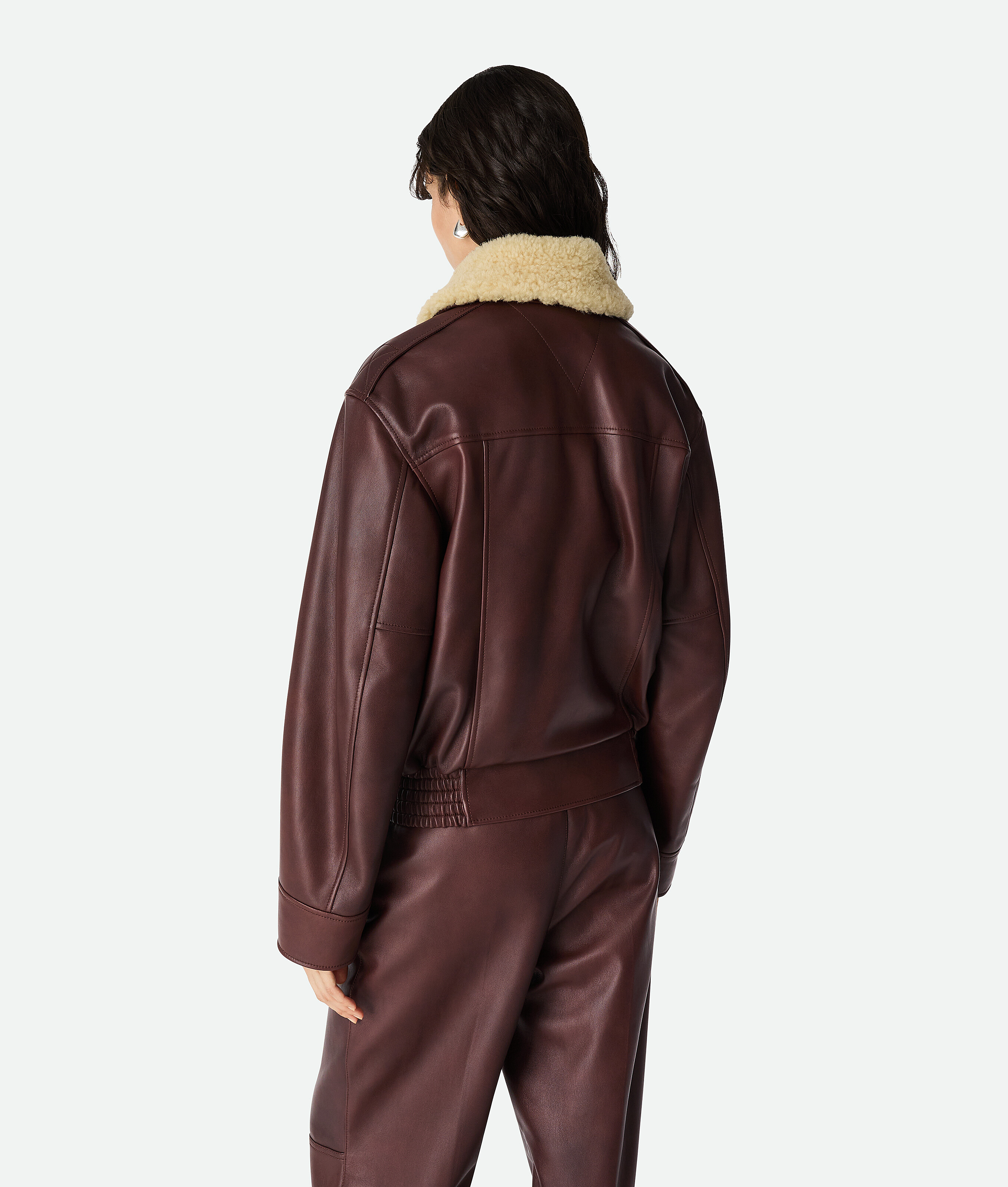 Bottega Veneta Brown Shearling Coat With Removable Fur Collar And Front Zip Closure In Leather Woman In Burgundy