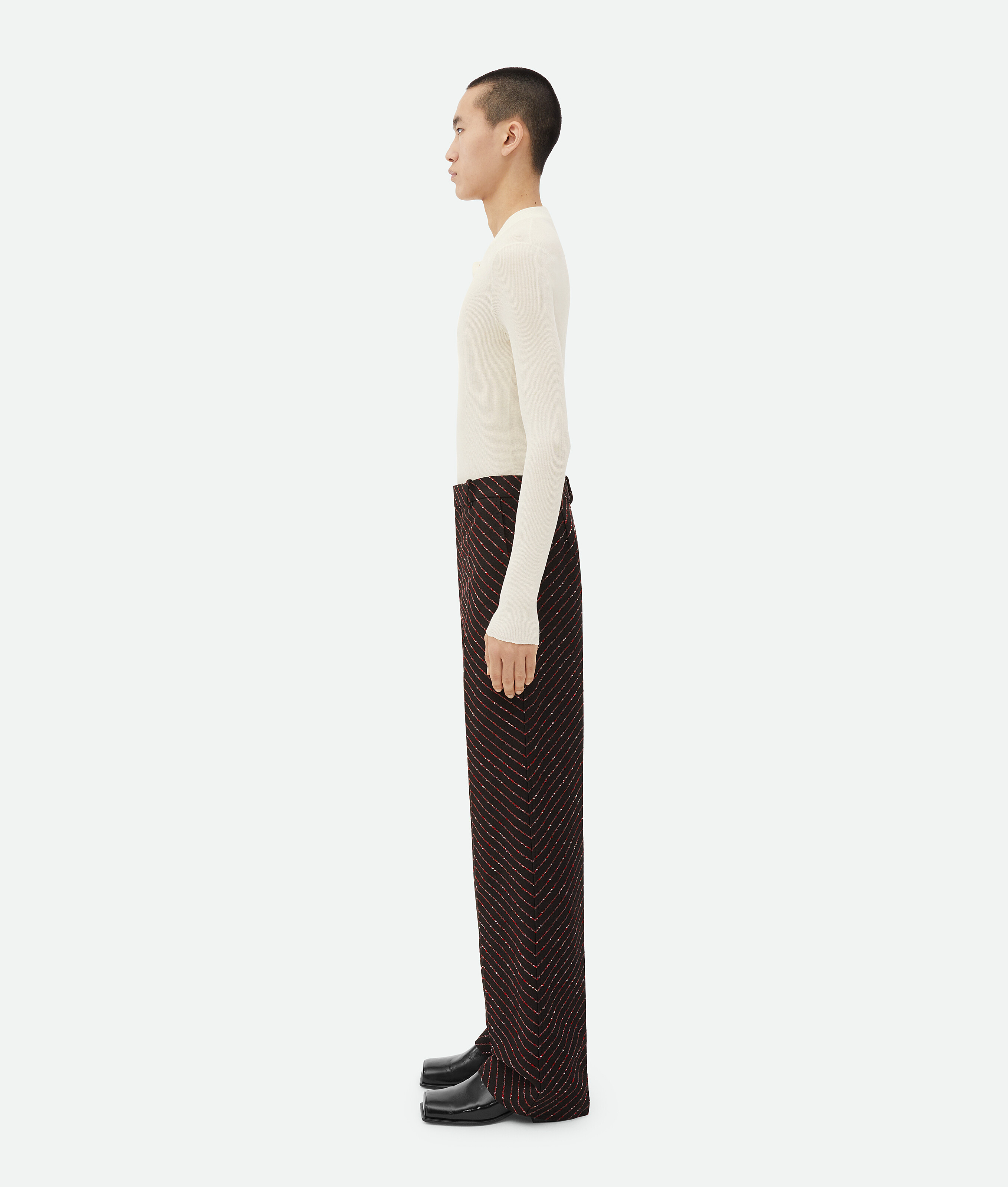 Bottega Veneta Diagonal Boucle Pinstripe Trousers In Brown