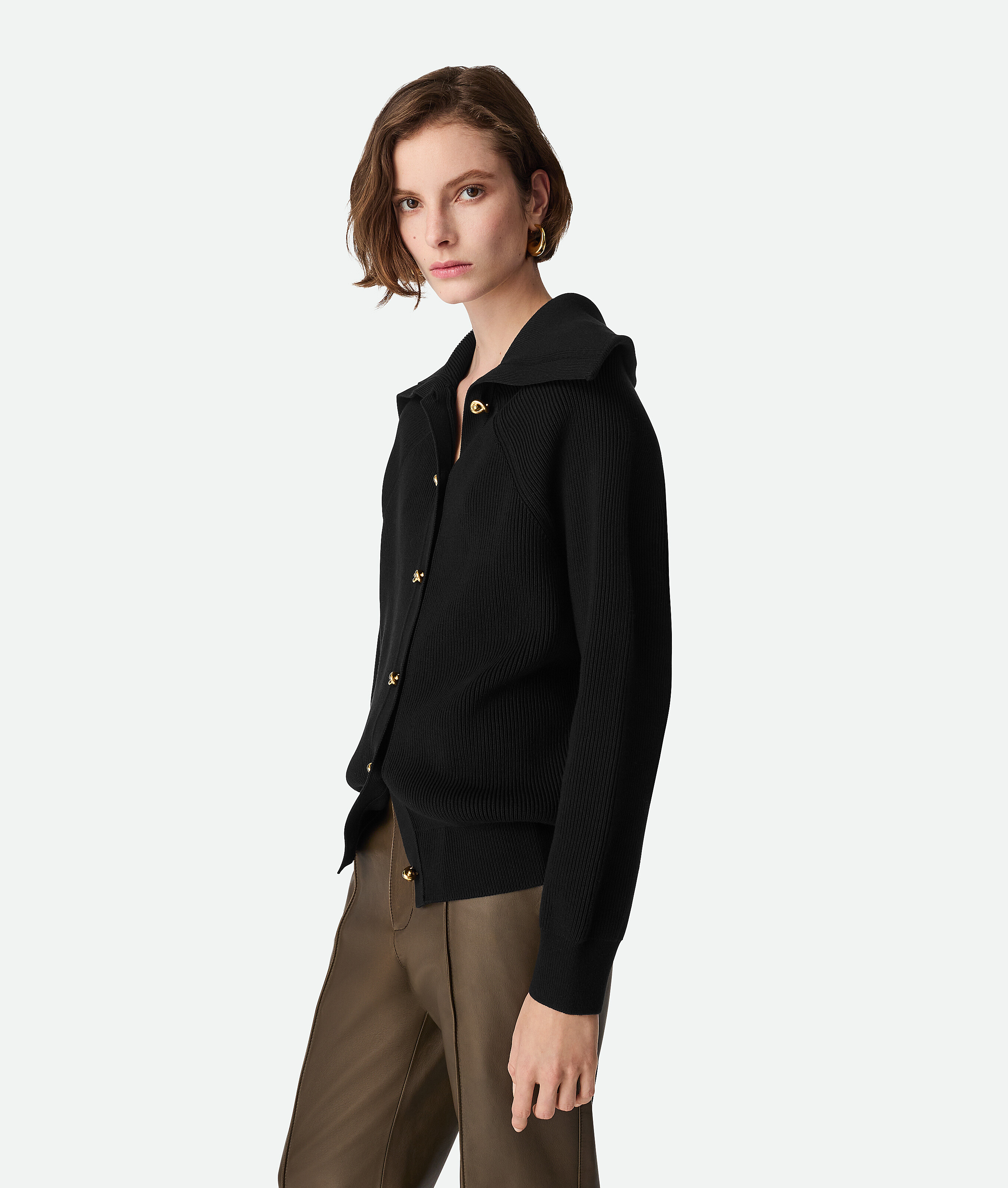 Bottega Veneta Gerippter Cardigan Aus Baumwolle In Black
