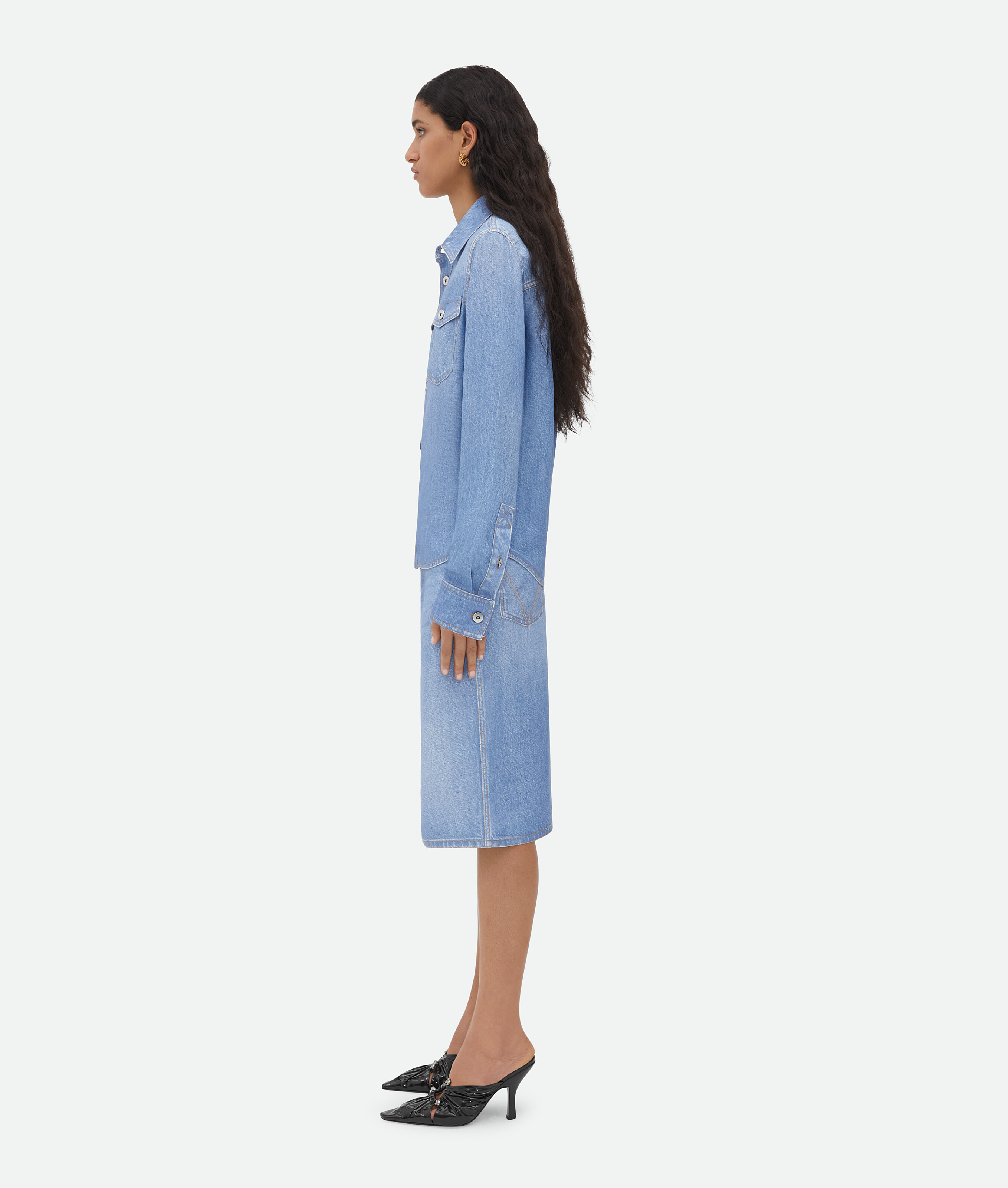 Bottega Veneta Printed Viscose And Silk Denim Shirt In Blue