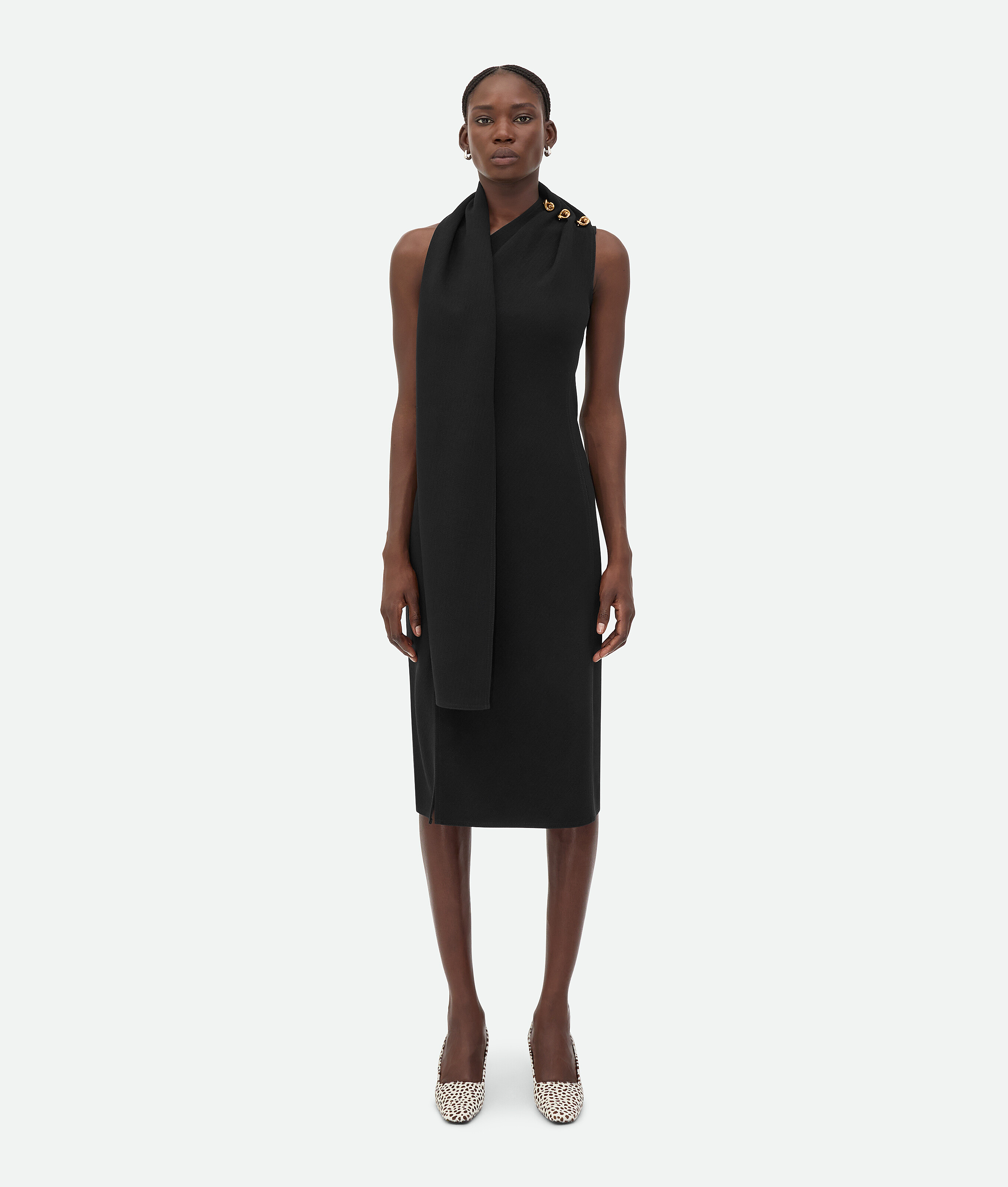 Shop Bottega Veneta Kleid Aus Wolle Und Viskose-crêpe In Black