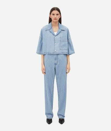 Ein größeres Bild des Produktes anzeigen 1 - Cropped Shirt aus Denim mit ausgebleichter, heller Waschung