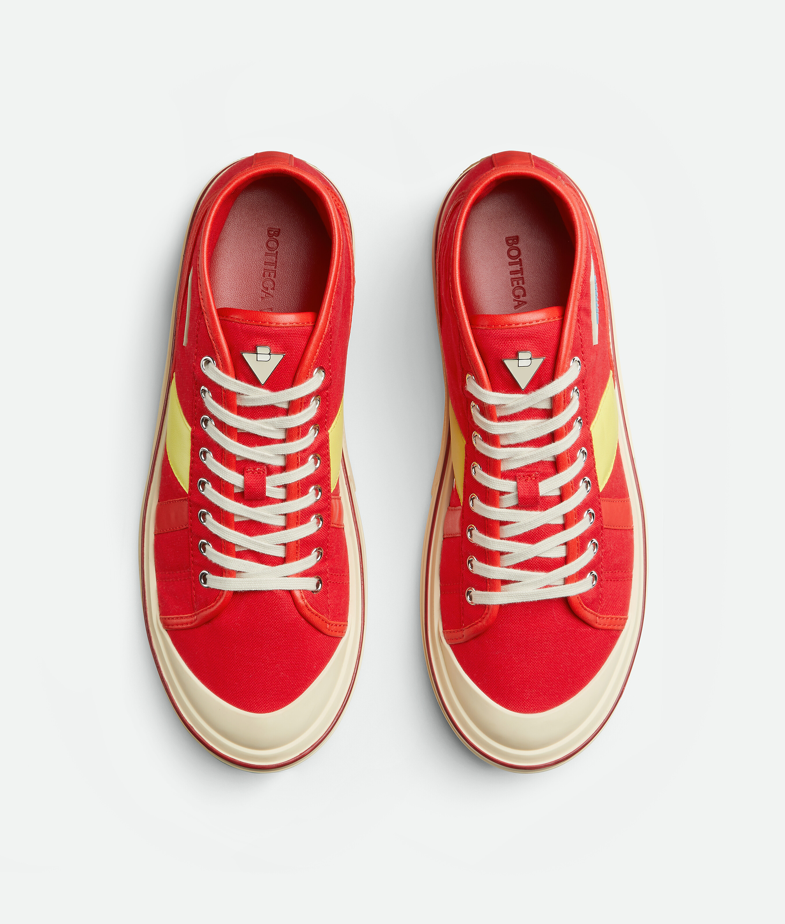 Bottega Veneta Canvas Leather-trim Eliot Sneakers In Scarlet/tomato