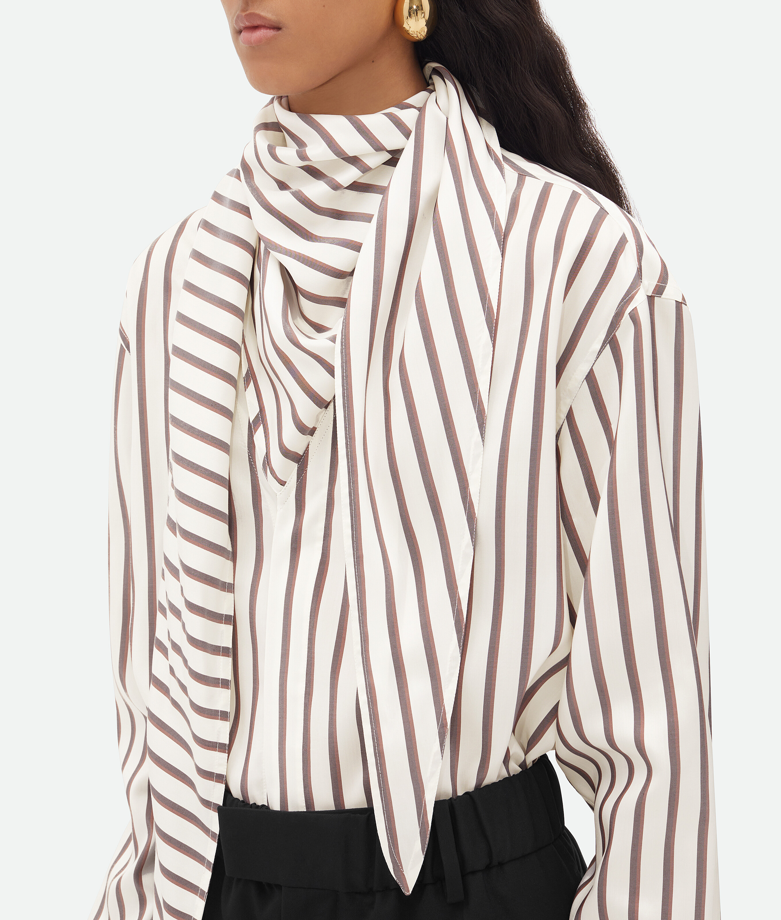 Shop Bottega Veneta Silk Bicolour Striped Shirt In White
