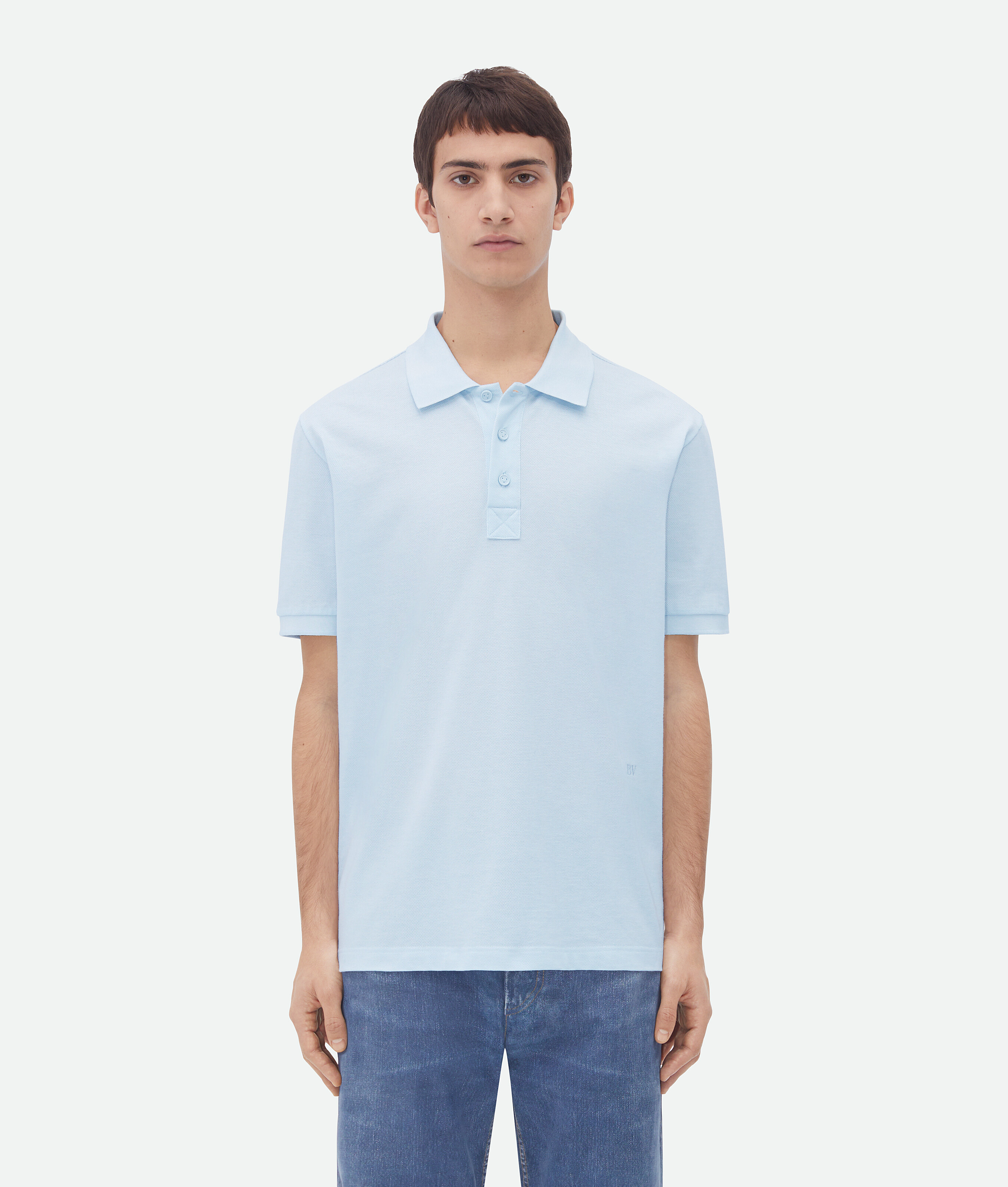 Bottega Veneta Cotton Piquet Polo In Blue