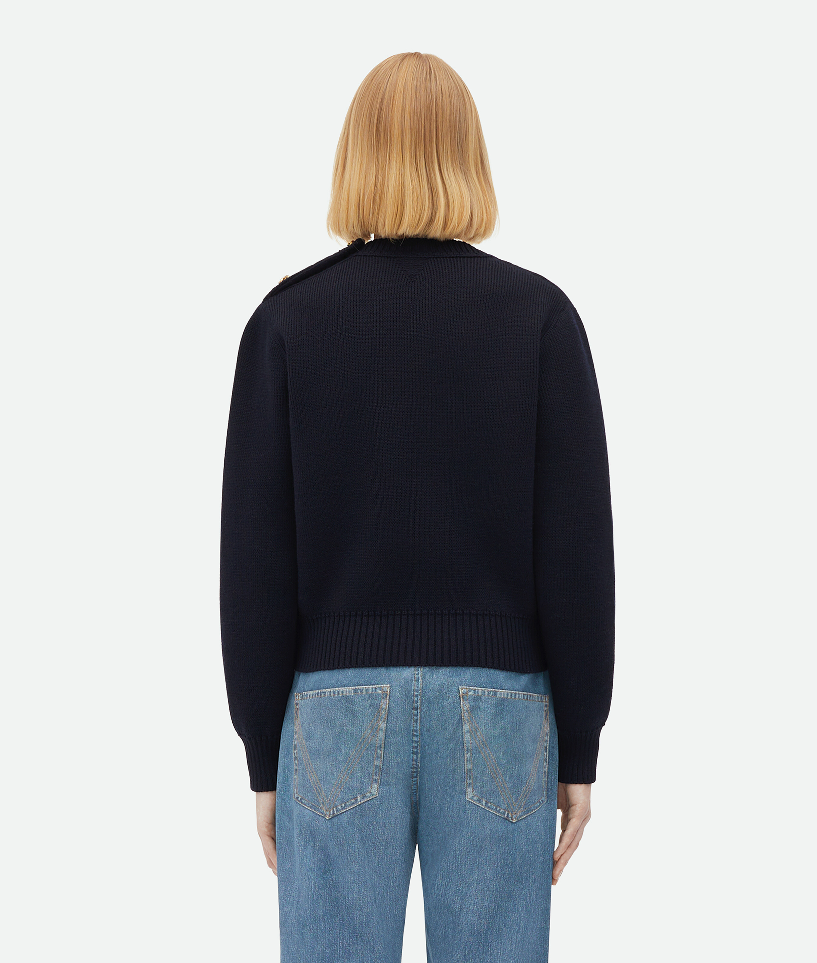 Shop Bottega Veneta Wool Sweater With Metal Knot Buttons In Blue