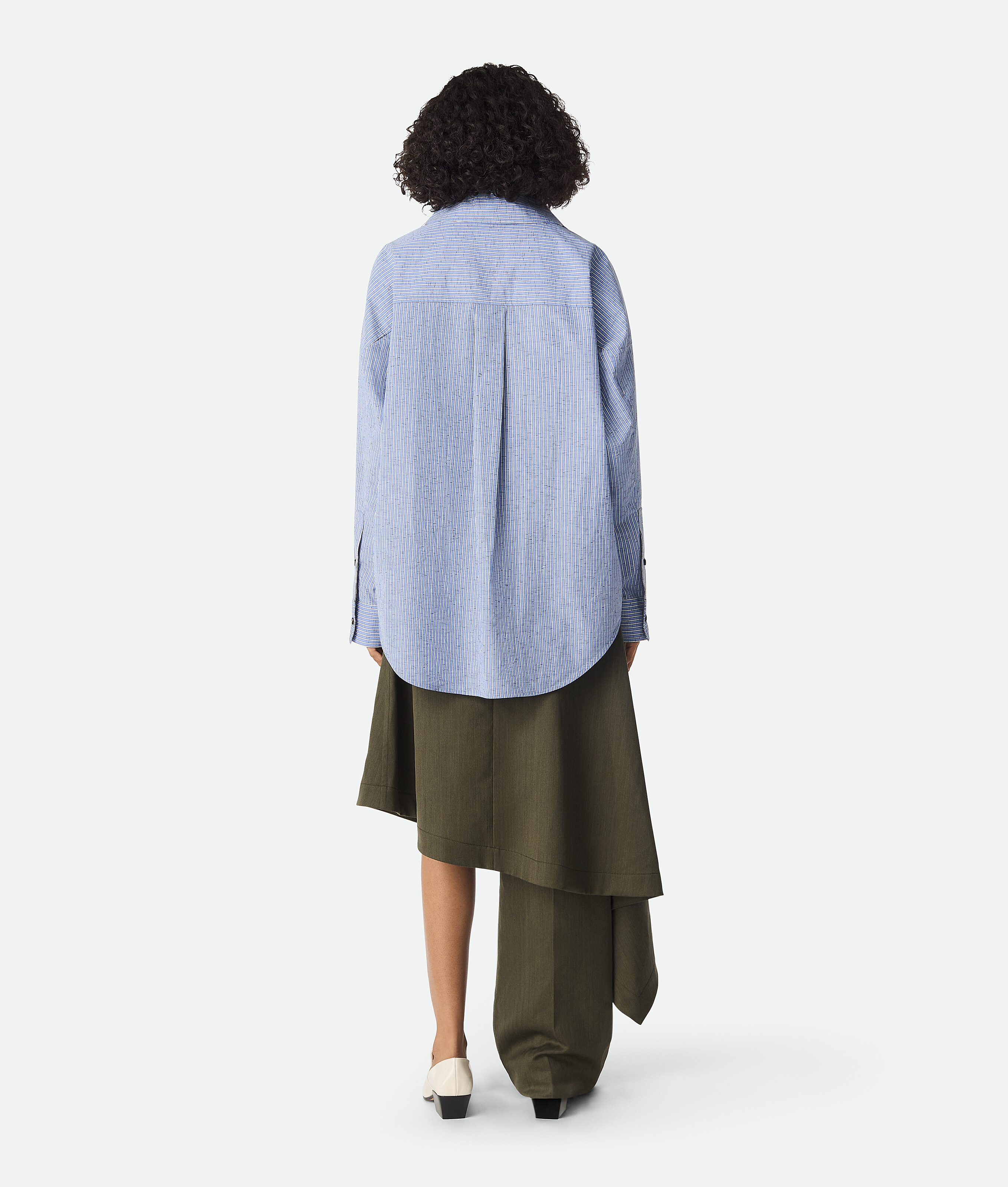 Bottega Veneta Gestreiftes Hemd Aus Baumwolle Und Leinen In Blue/white