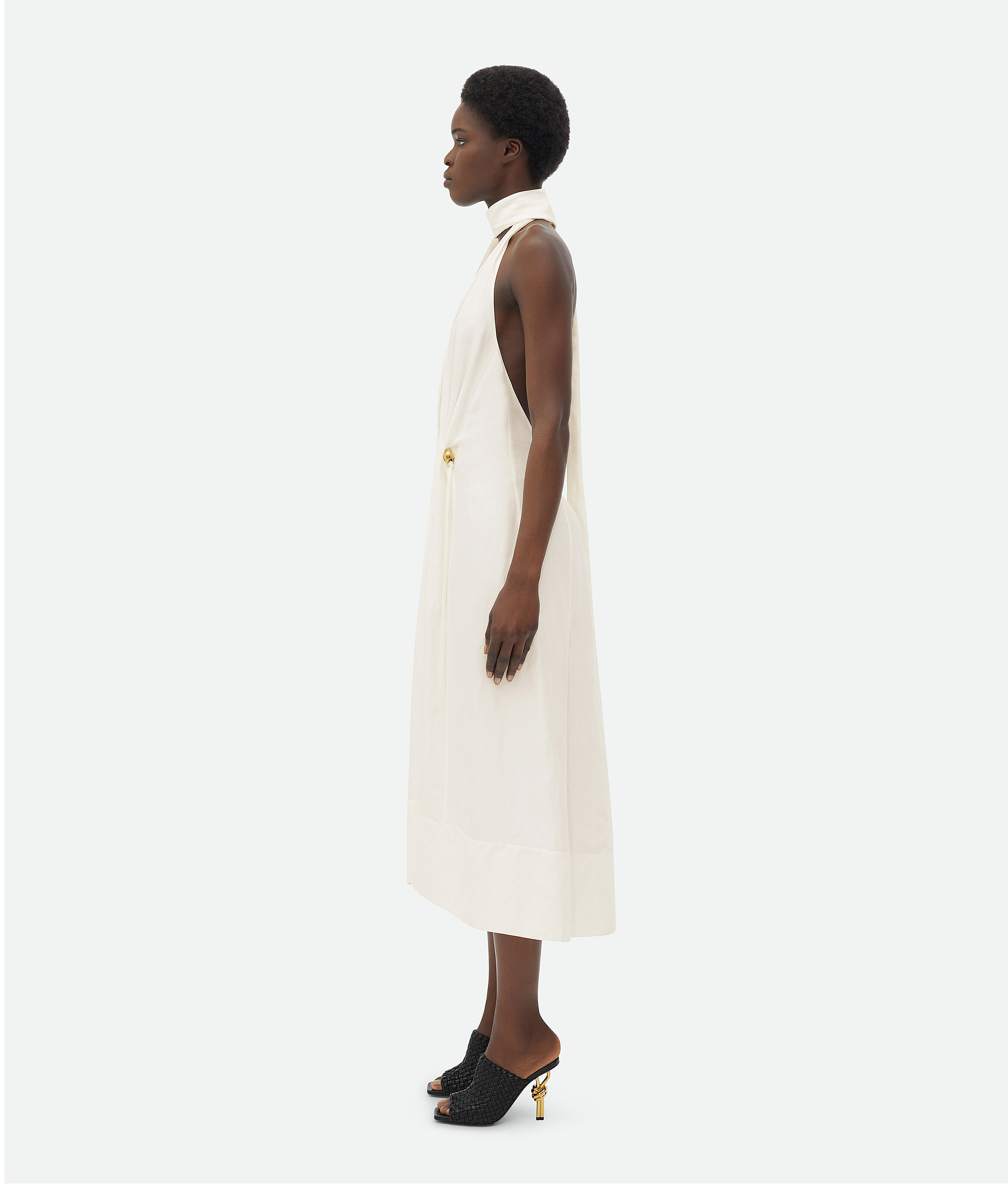 Bottega Veneta Leather Woven Mules With Metal Knot Heel In Black