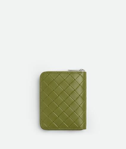 Intrecciato Stamp North/South Compact Zip Around Wallet