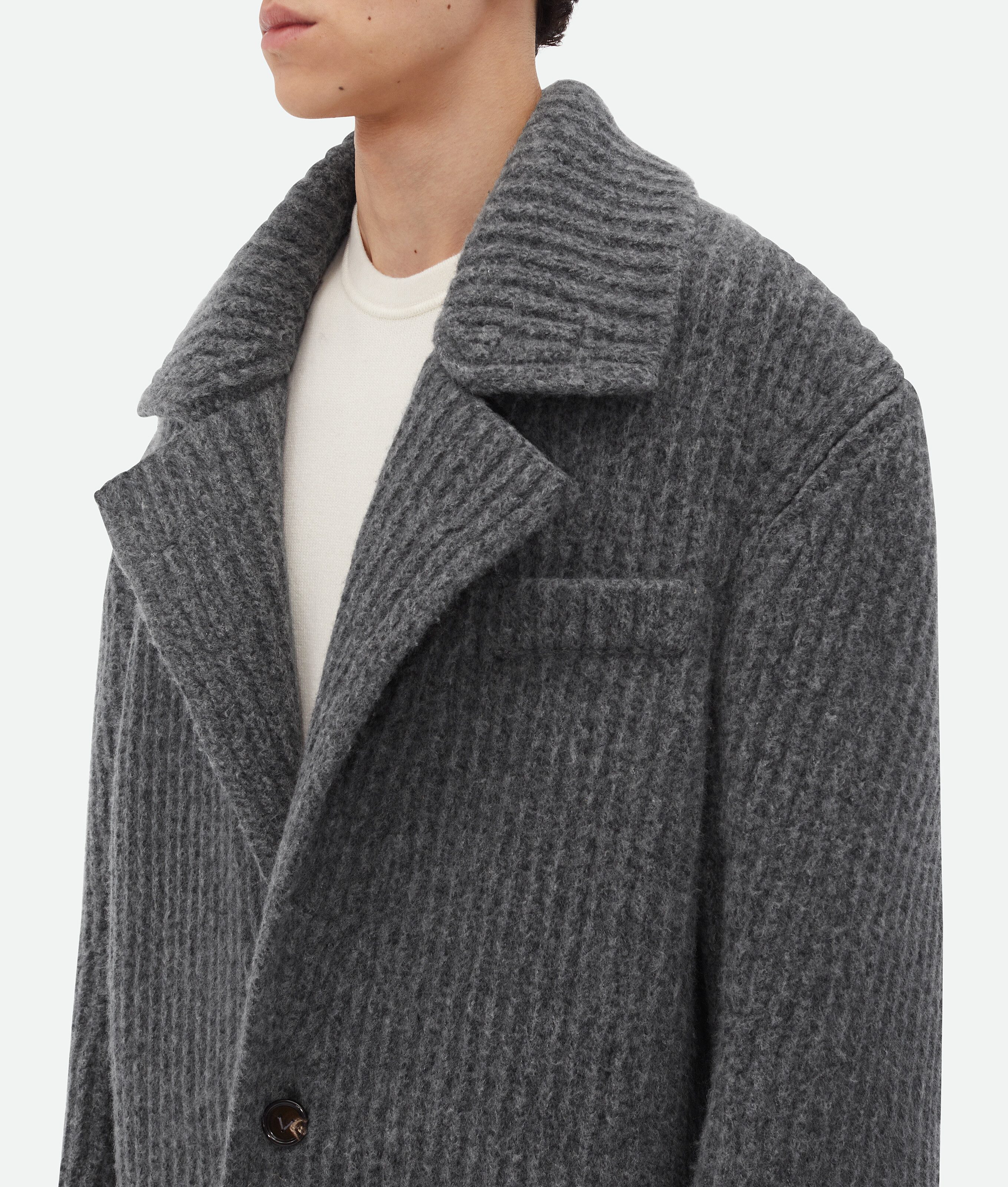 Shop Bottega Veneta Felted Wool Knitted Coat In Grey