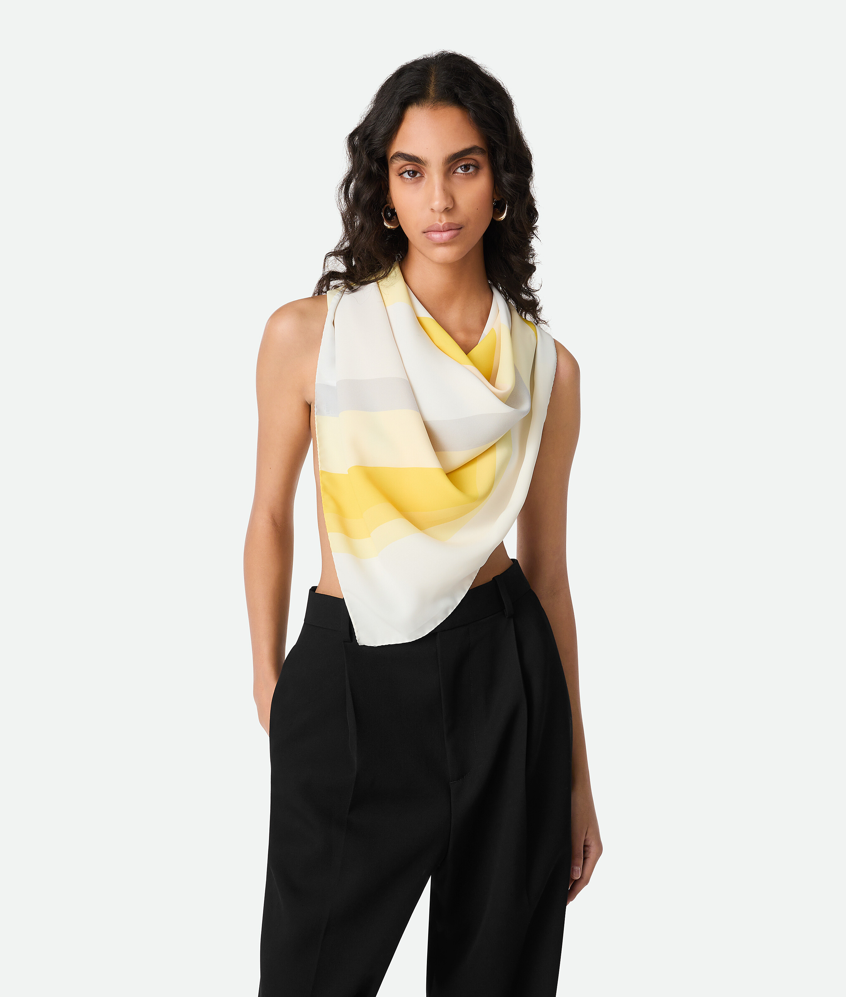 Bottega Veneta Silk Twill Striped Foulard In Yellow Multicolor