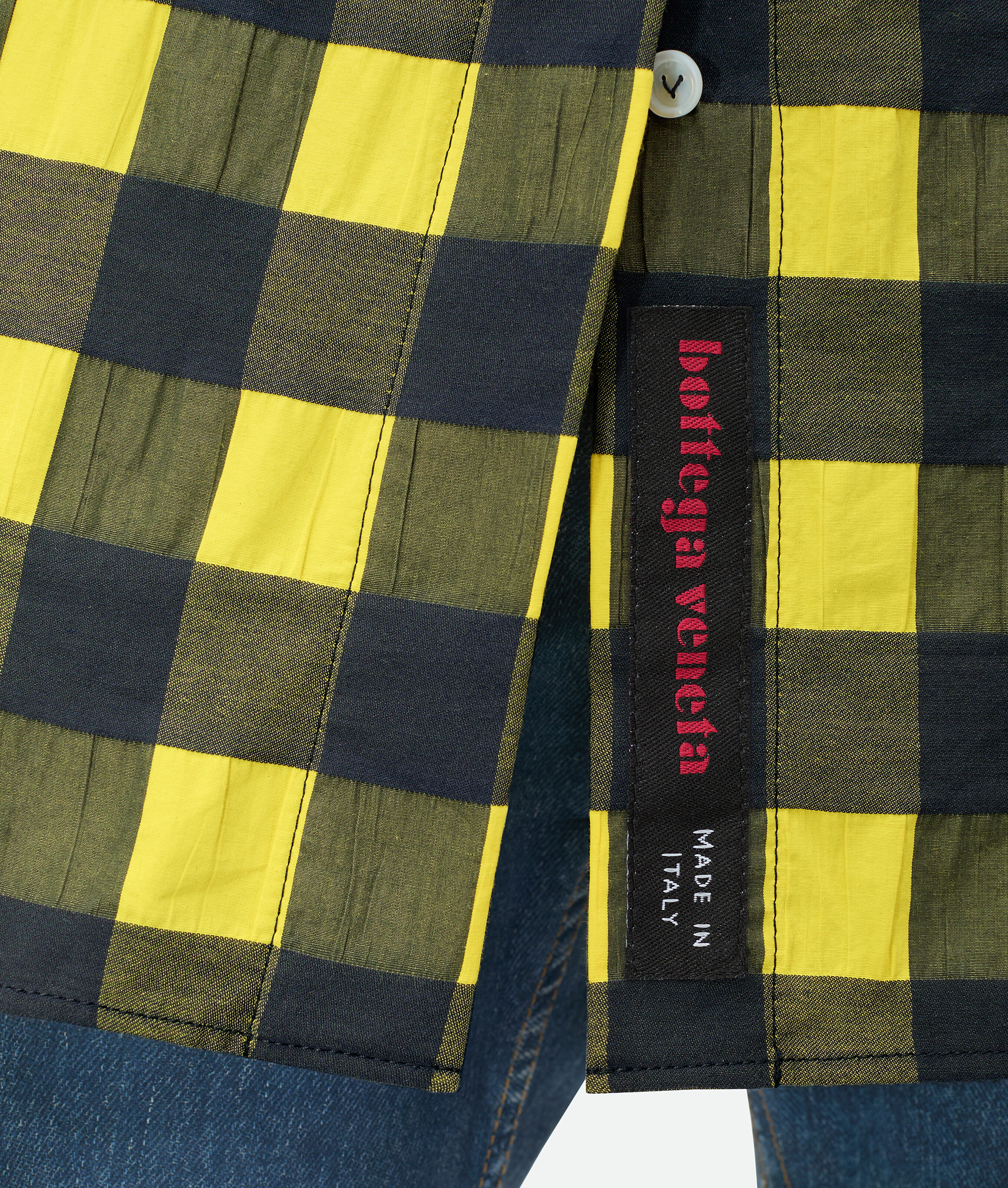 Bottega Veneta Gingham Cotton Shirt In Yellow/shrub/wave