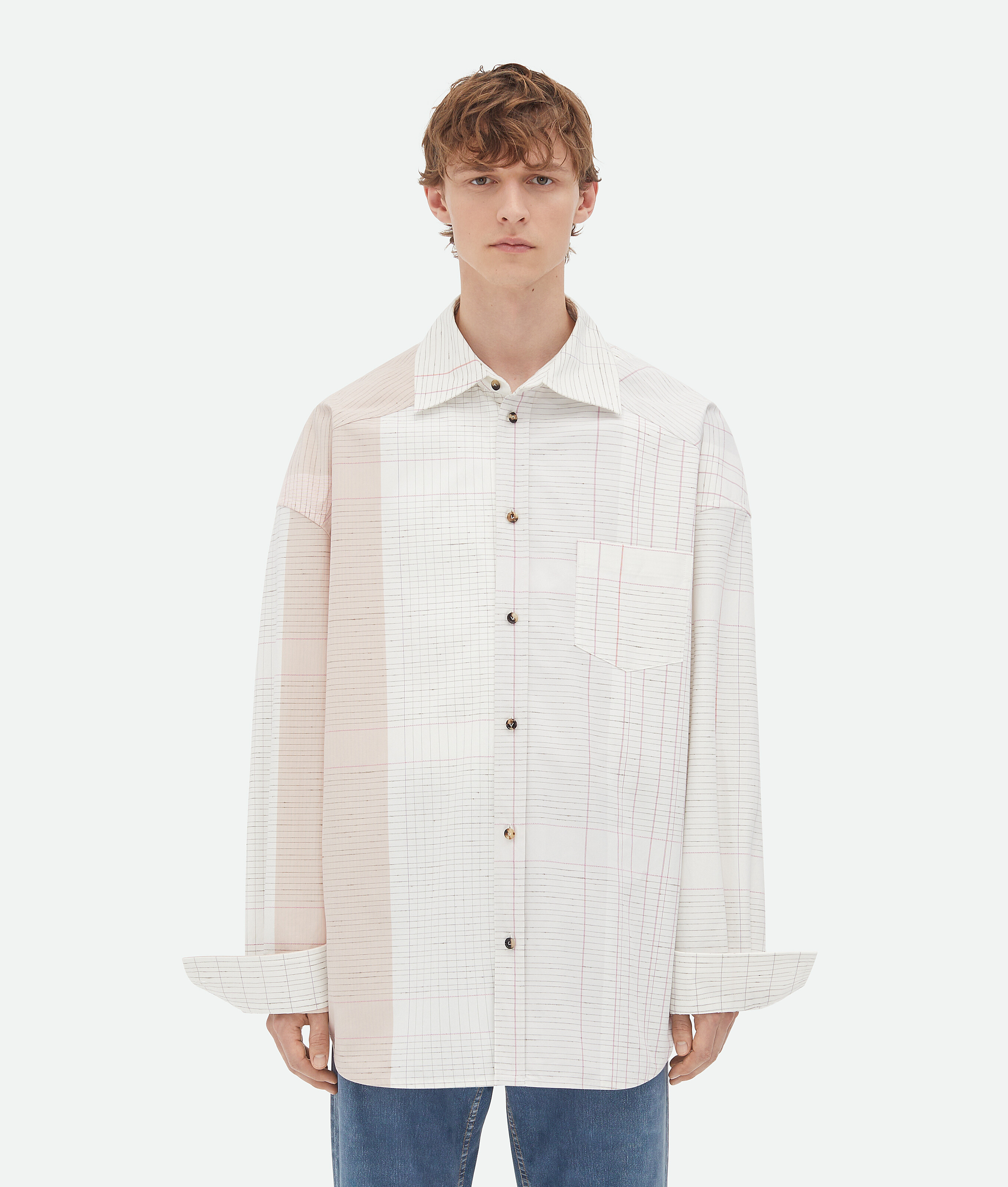 Shop Bottega Veneta Notebook Cotton Shirt In Off White/pink