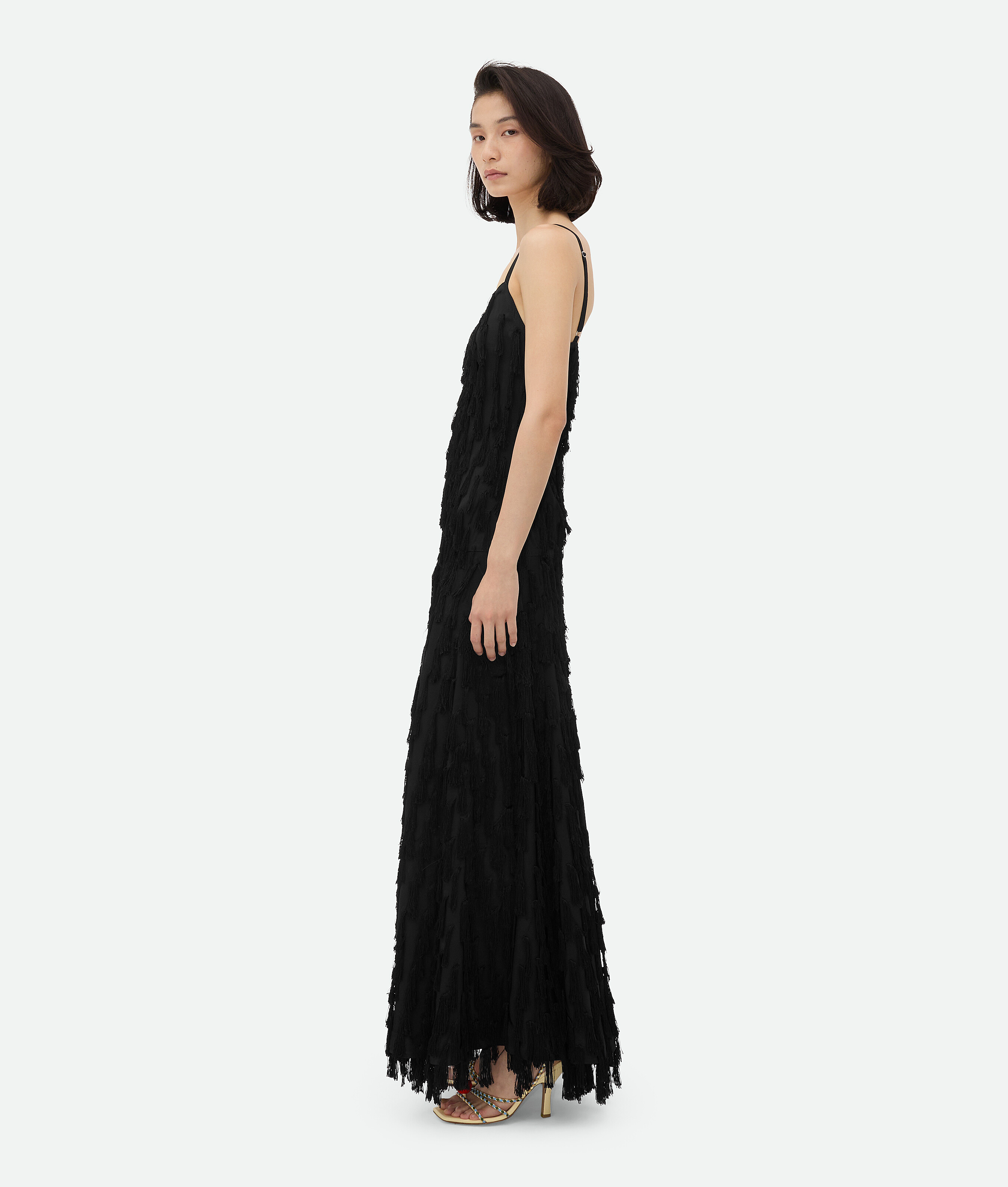 BOTTEGA VENETA KLEID MIT FRANSEN AUS FIL-COUPÉ-CRÊPE
