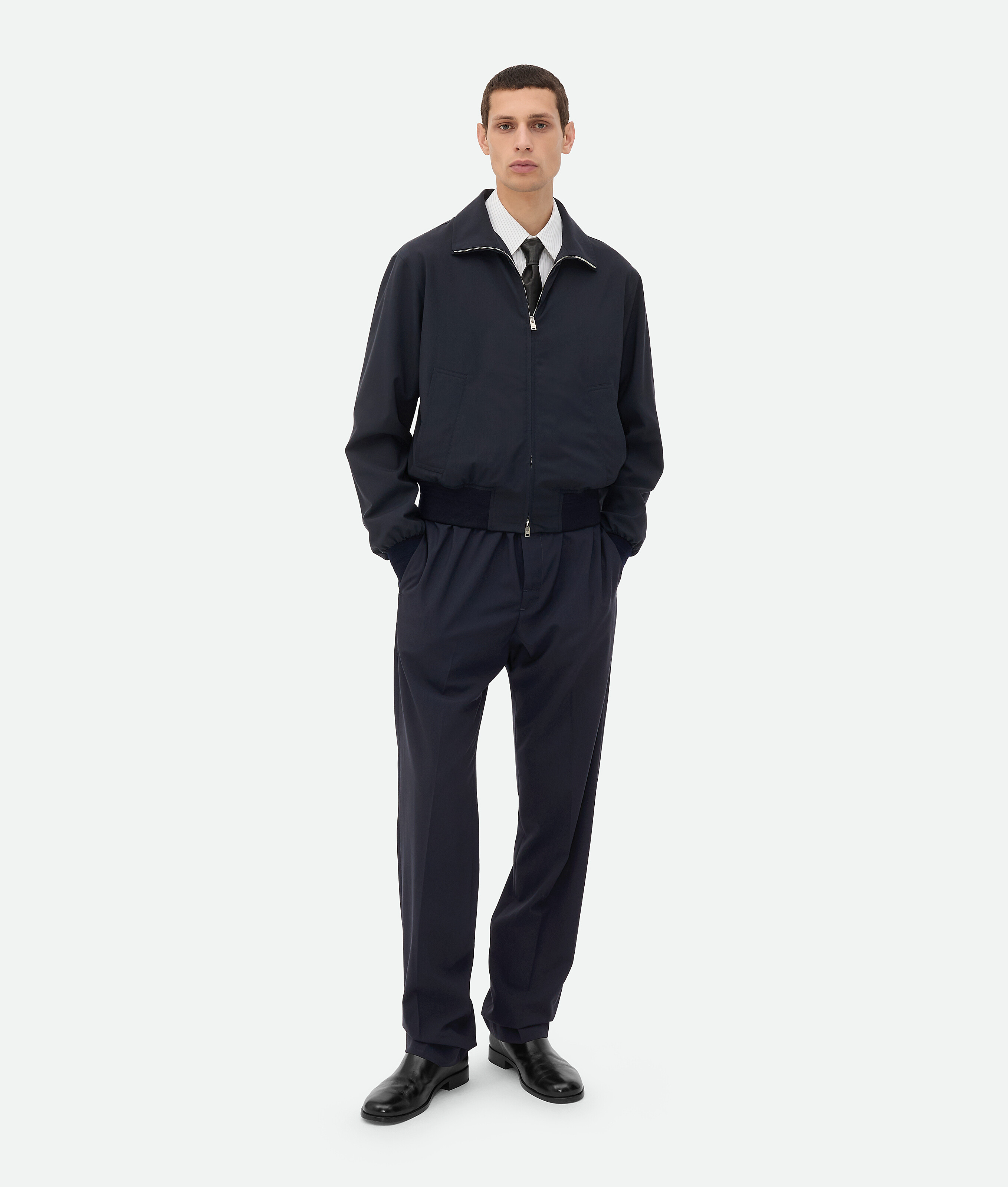 Bottega Veneta Long-sleeved Wool Casual Jacket In Midnight Blue