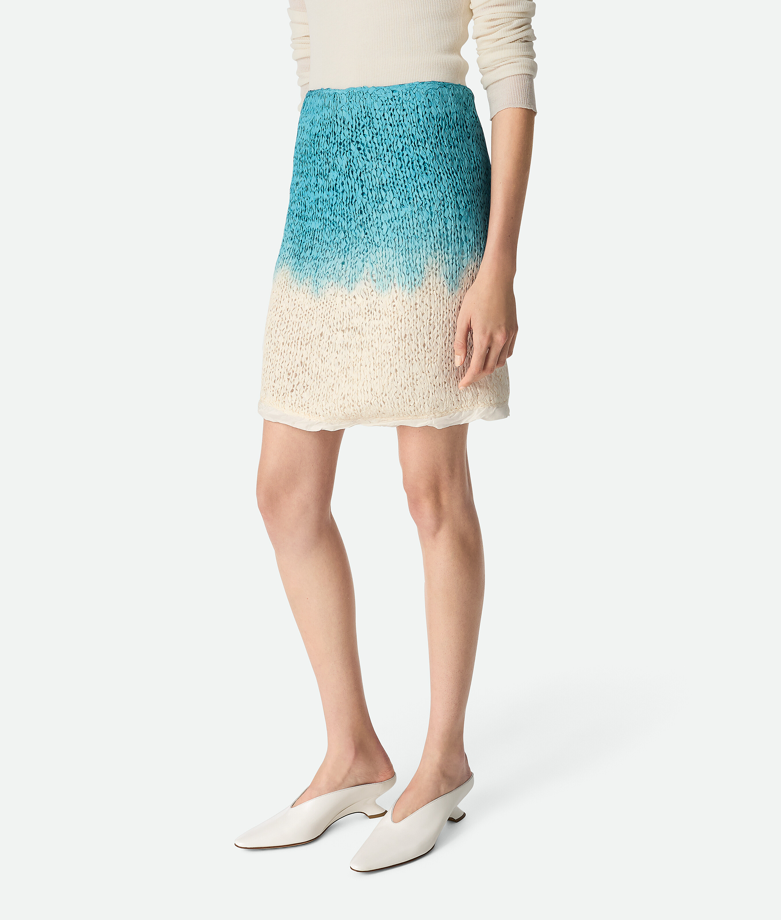 Bottega Veneta Wool And Silk Overdyed Skirt In Chalk/skyline