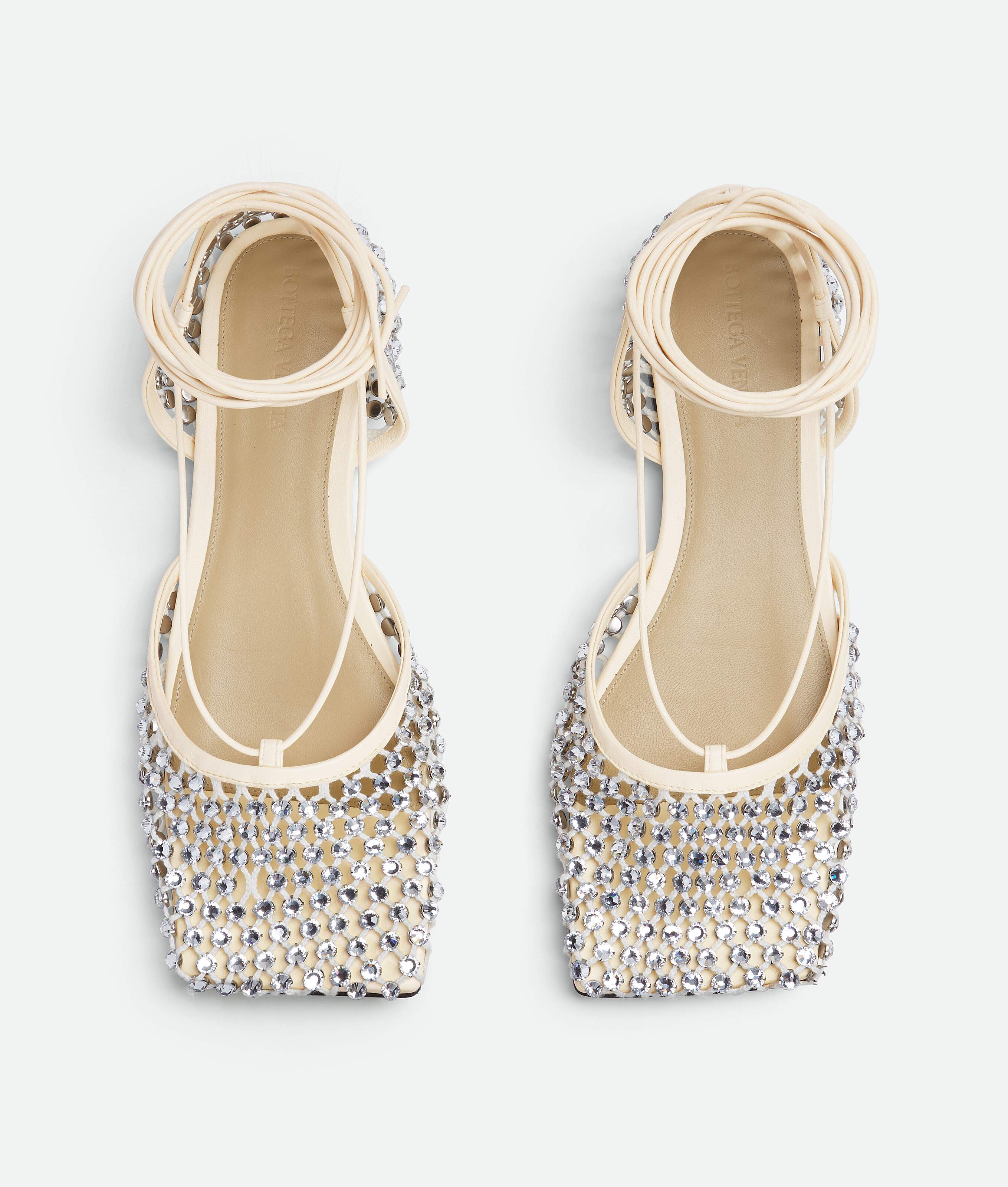 Bottega Veneta Sparkle Stretch Flat Leather Sandals In Beige