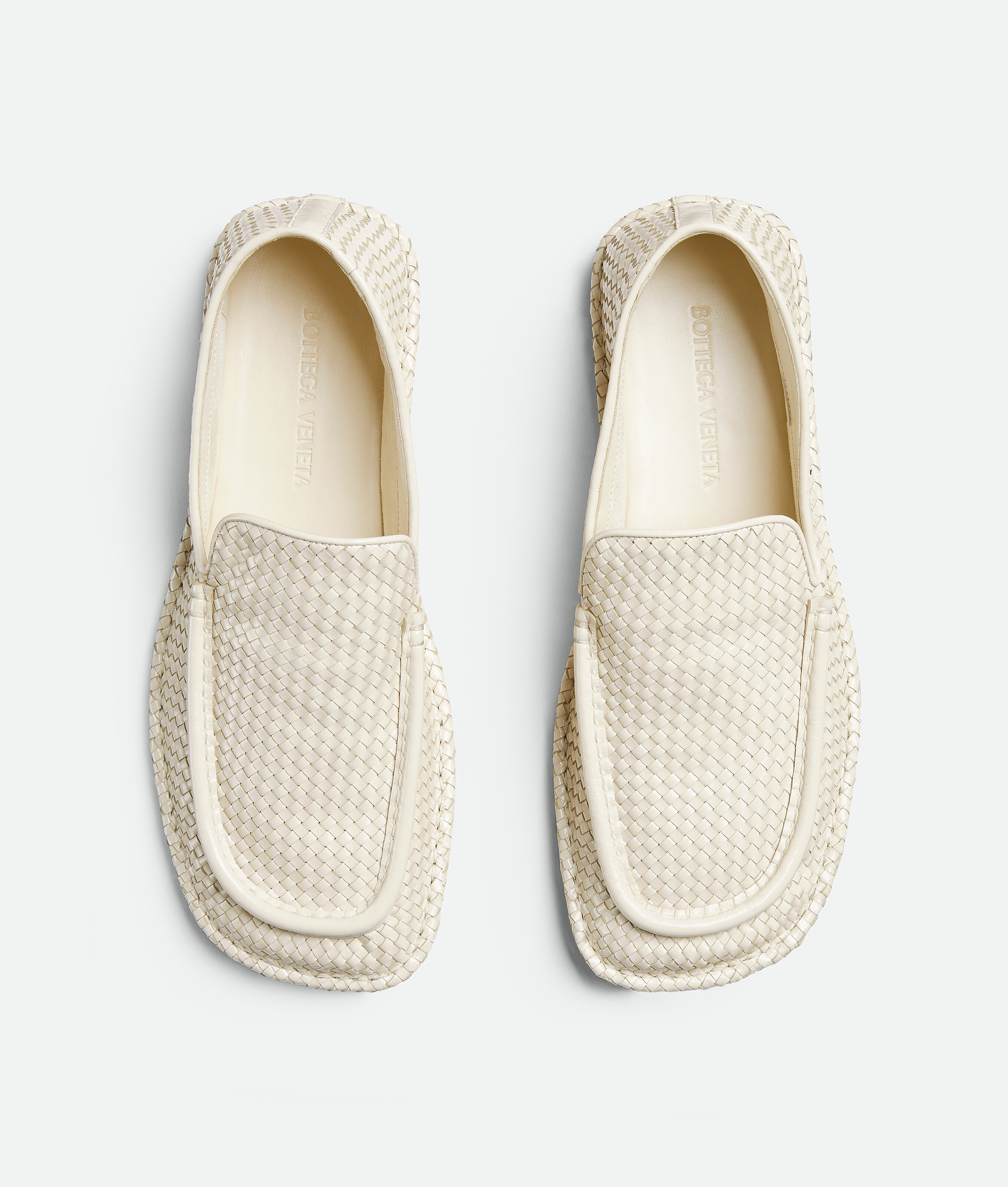 Bottega Veneta Square Toe Loafers In Sea Salt
