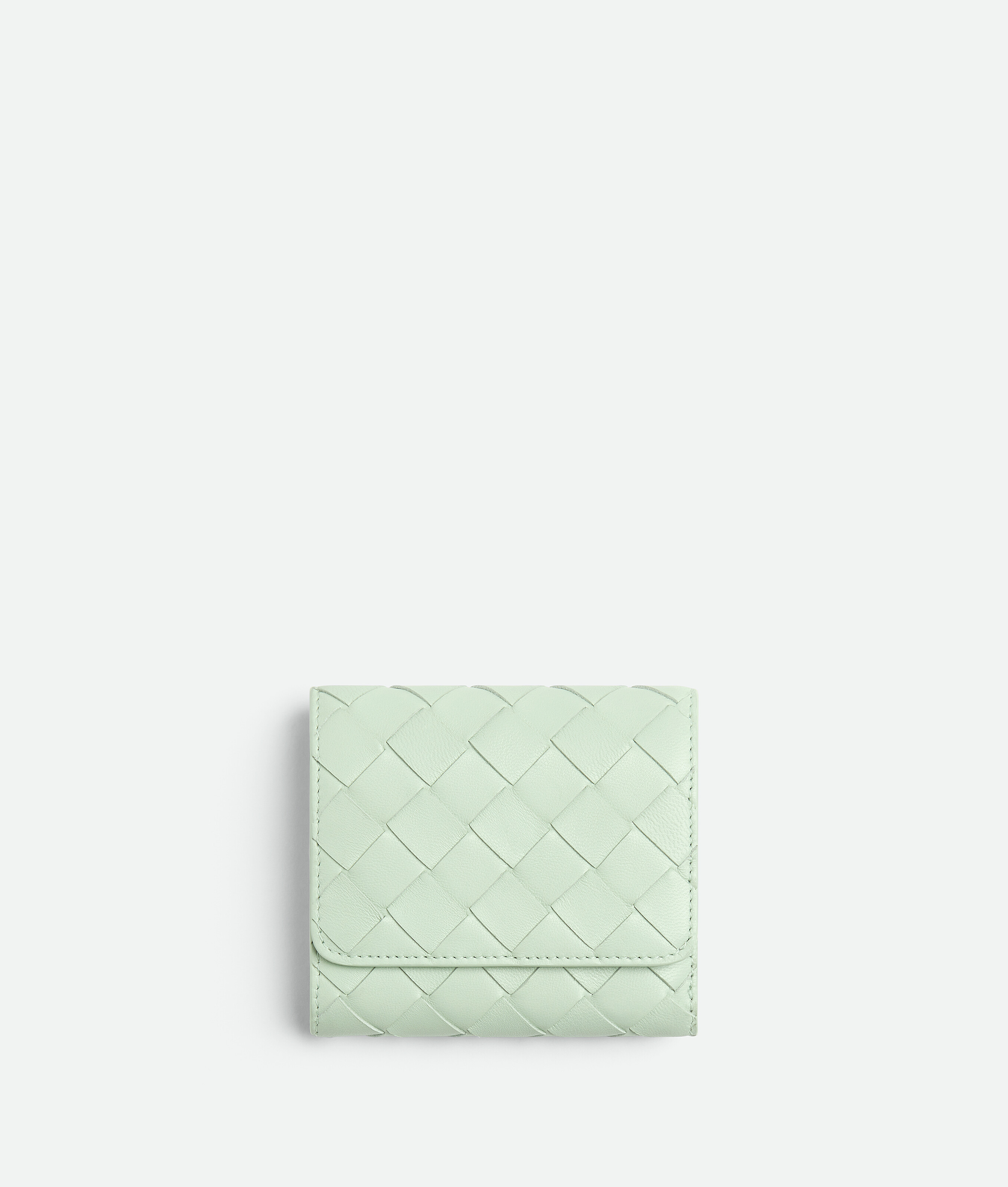 Bottega Veneta Intrecciato Tri-fold Wallet With Origami Coin Purse In Green