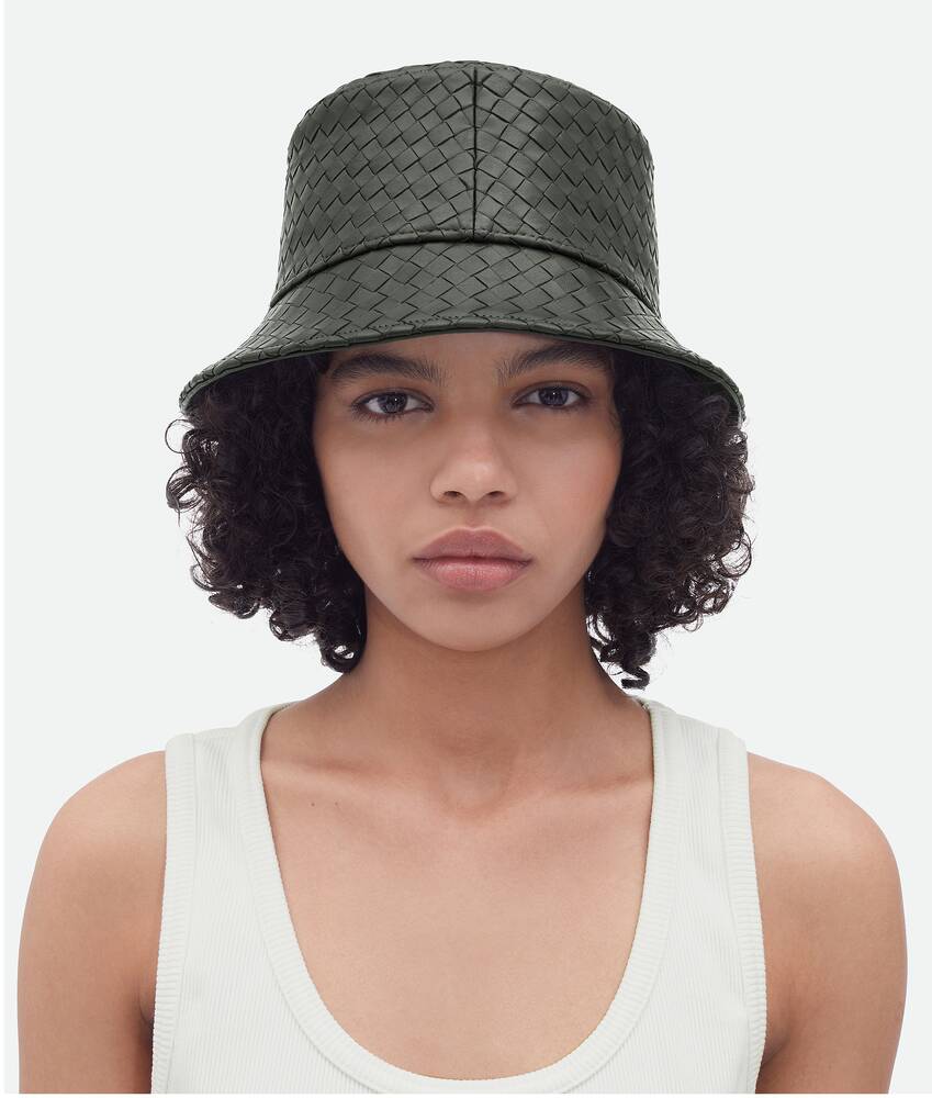 Bottega Veneta® Men's Intrecciato Leather Bucket Hat in Black